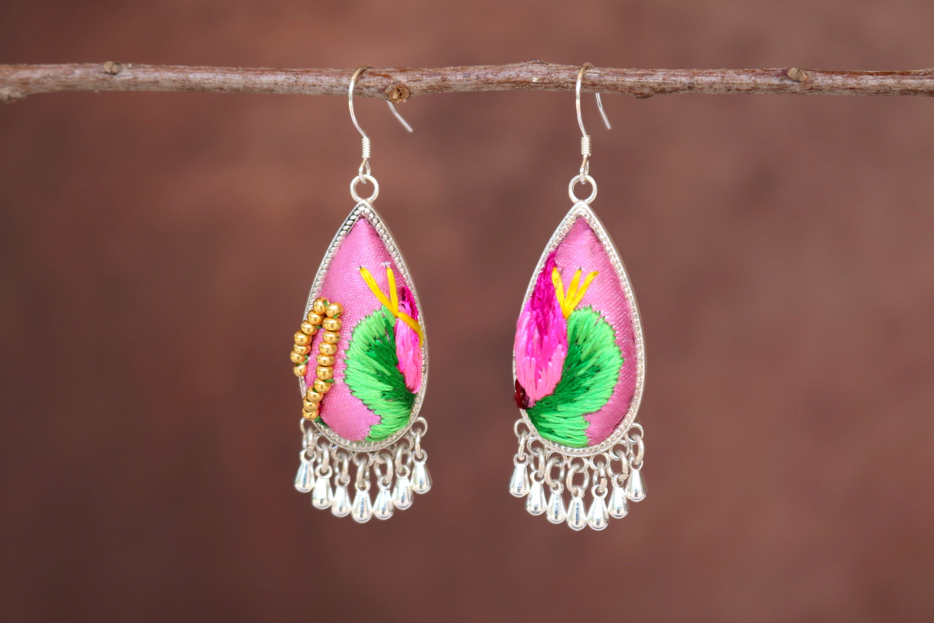 Serenity Embroidered Teardrop Earrings