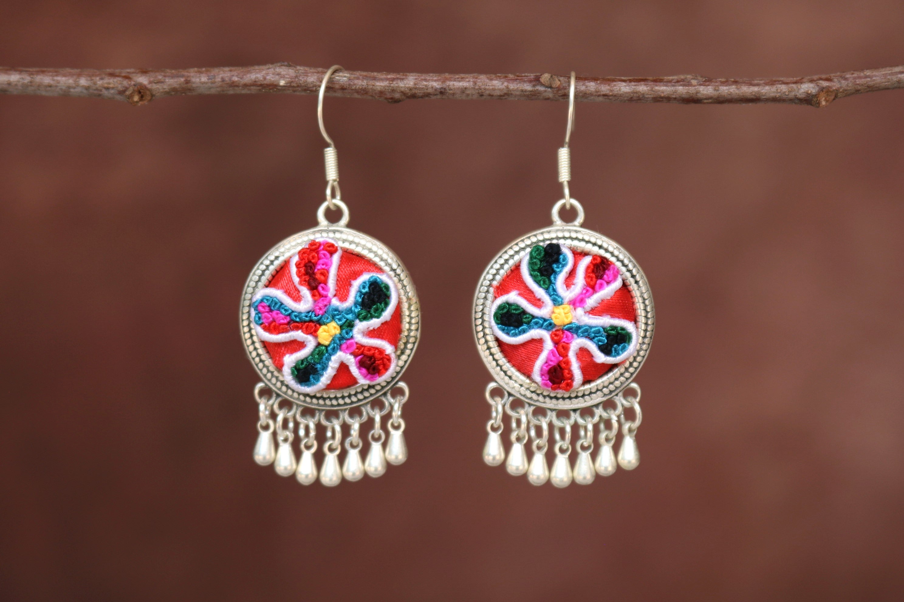 Circles of Joy Embroidered Teardrop Earrings