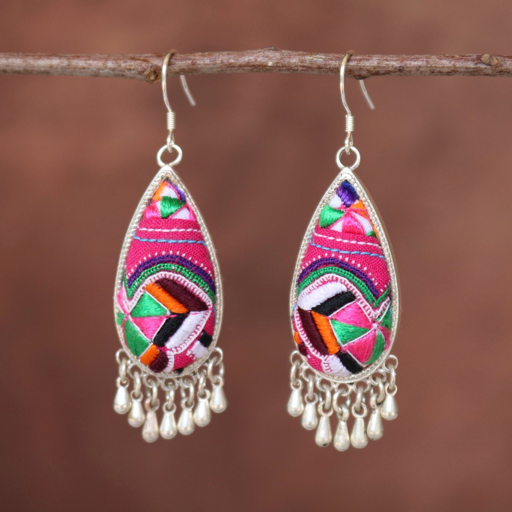 Serenity Hand Embroidered Teardrop Earrings