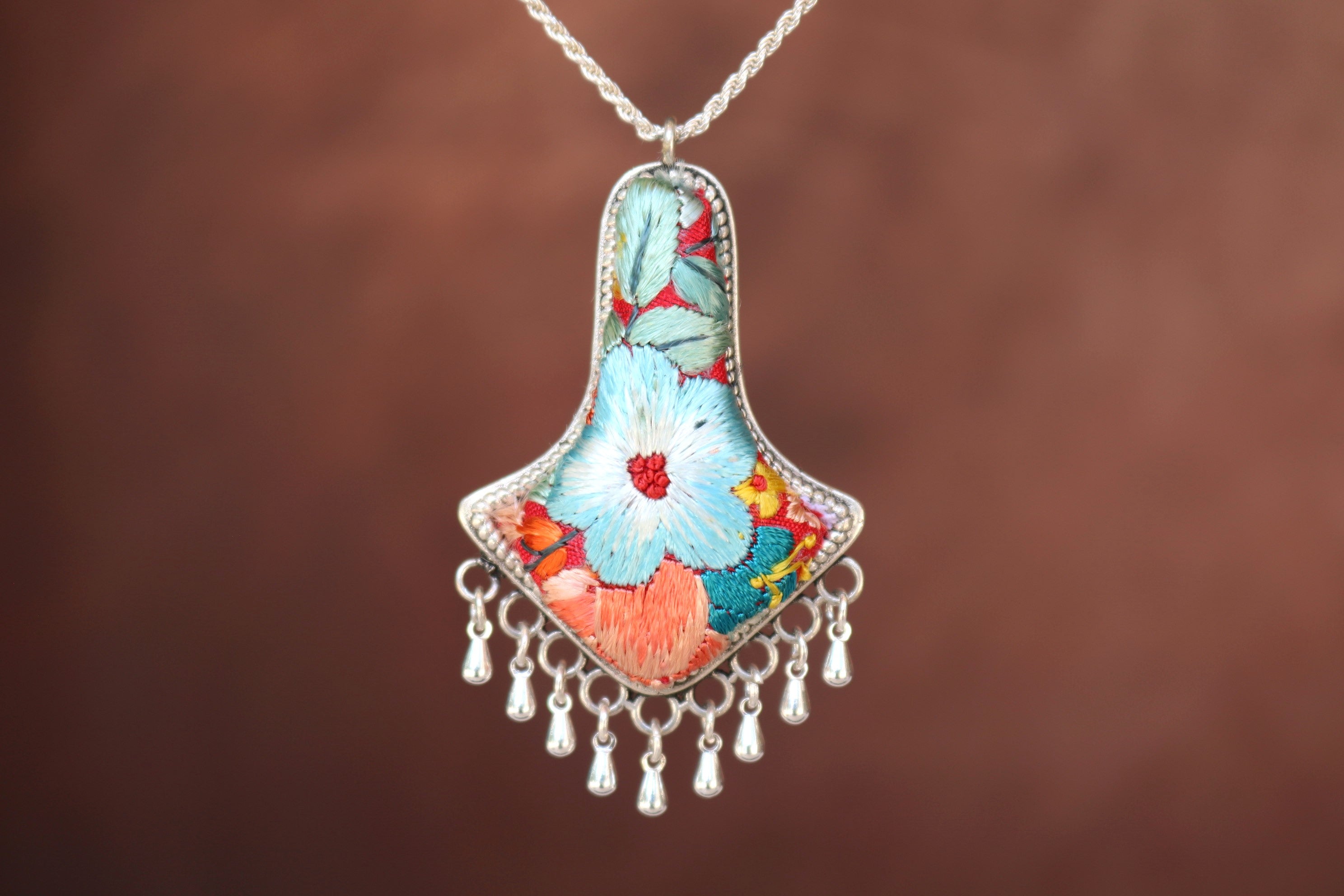 Harmony Bell Embroidered Necklace with Teardrops