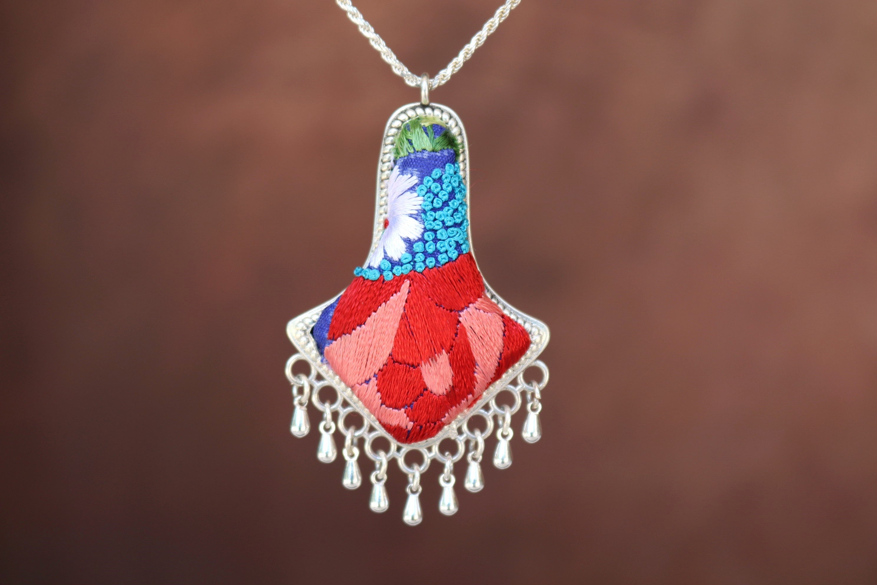 Harmony Bell Embroidered Necklace with Teardrops