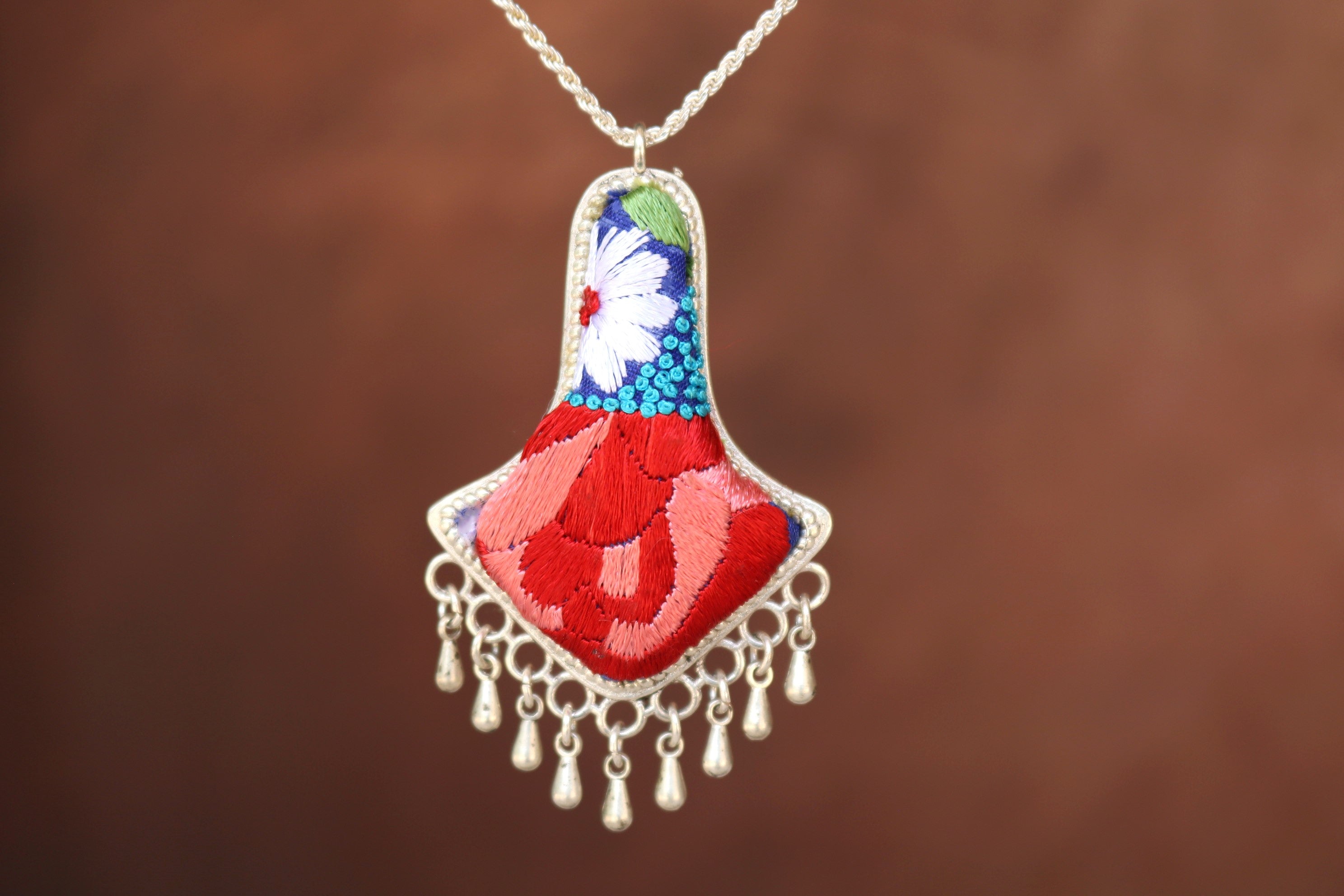 Harmony Bell Embroidered Necklace with Teardrops