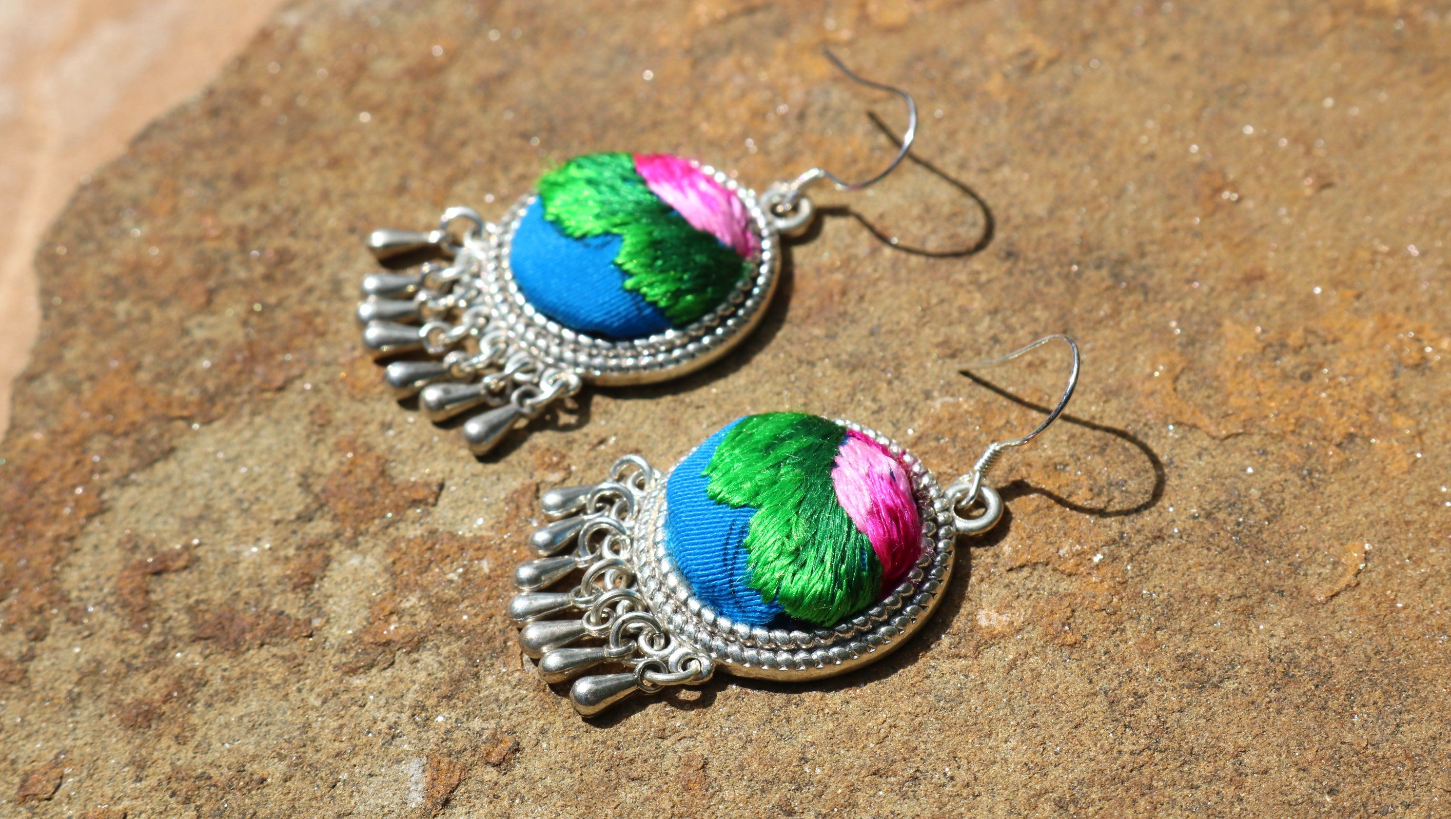 Circles of Joy Embroidered Teardrop Earrings