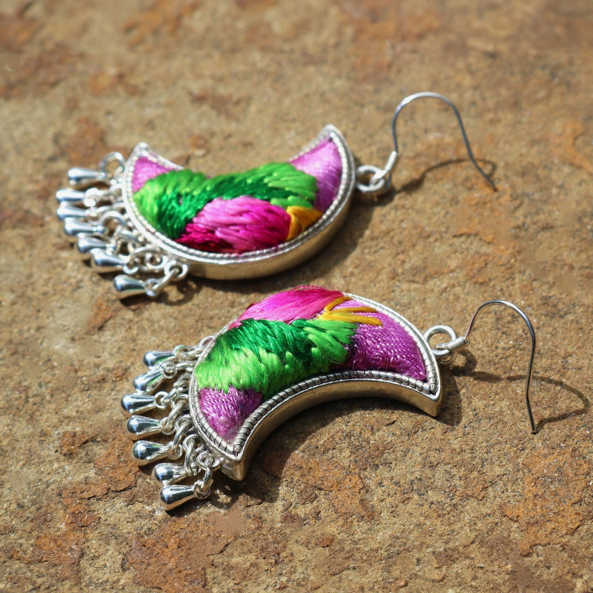 Moonlight Hand Embroidered Teardrop Earrings