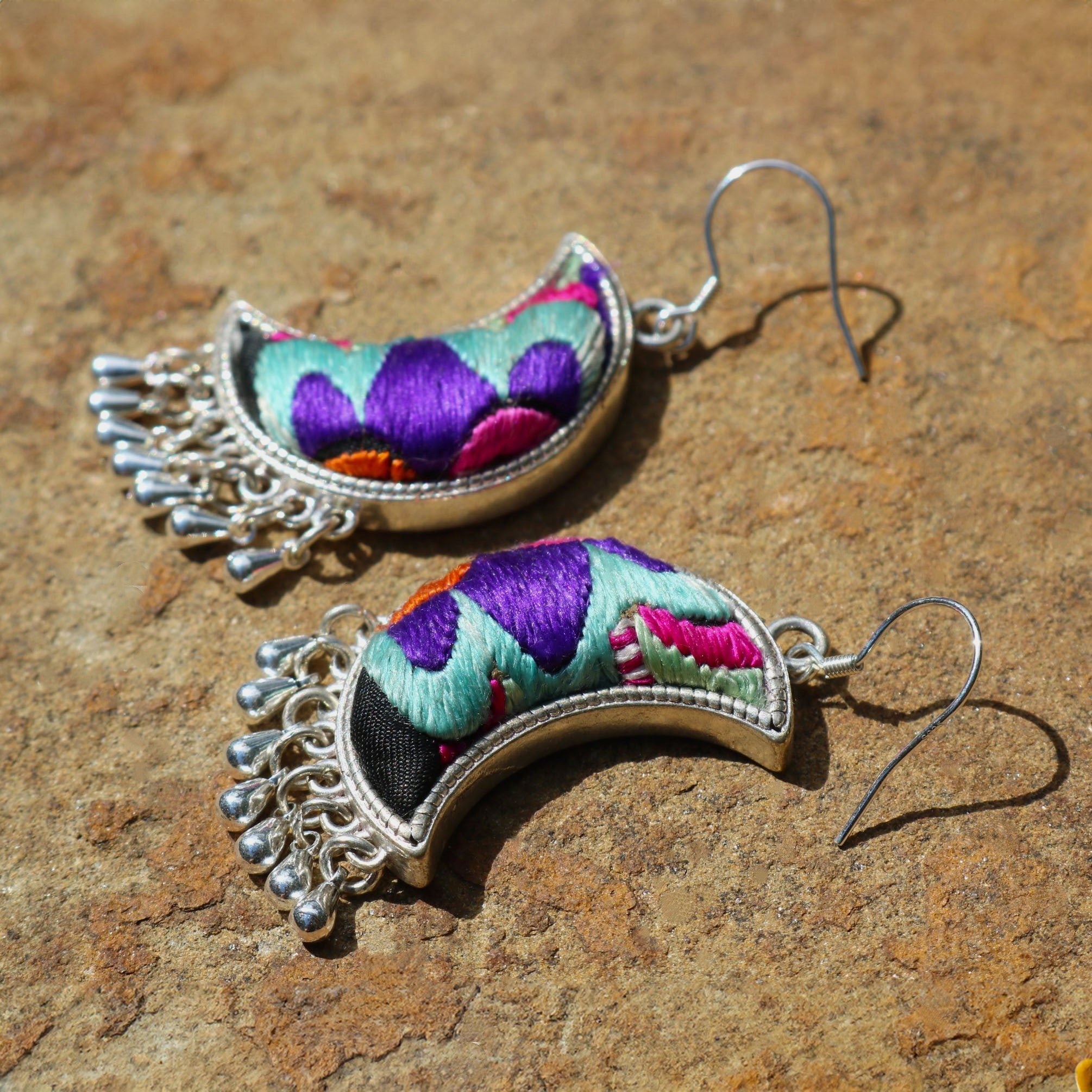 Moonlight Hand Embroidered Teardrop Earrings