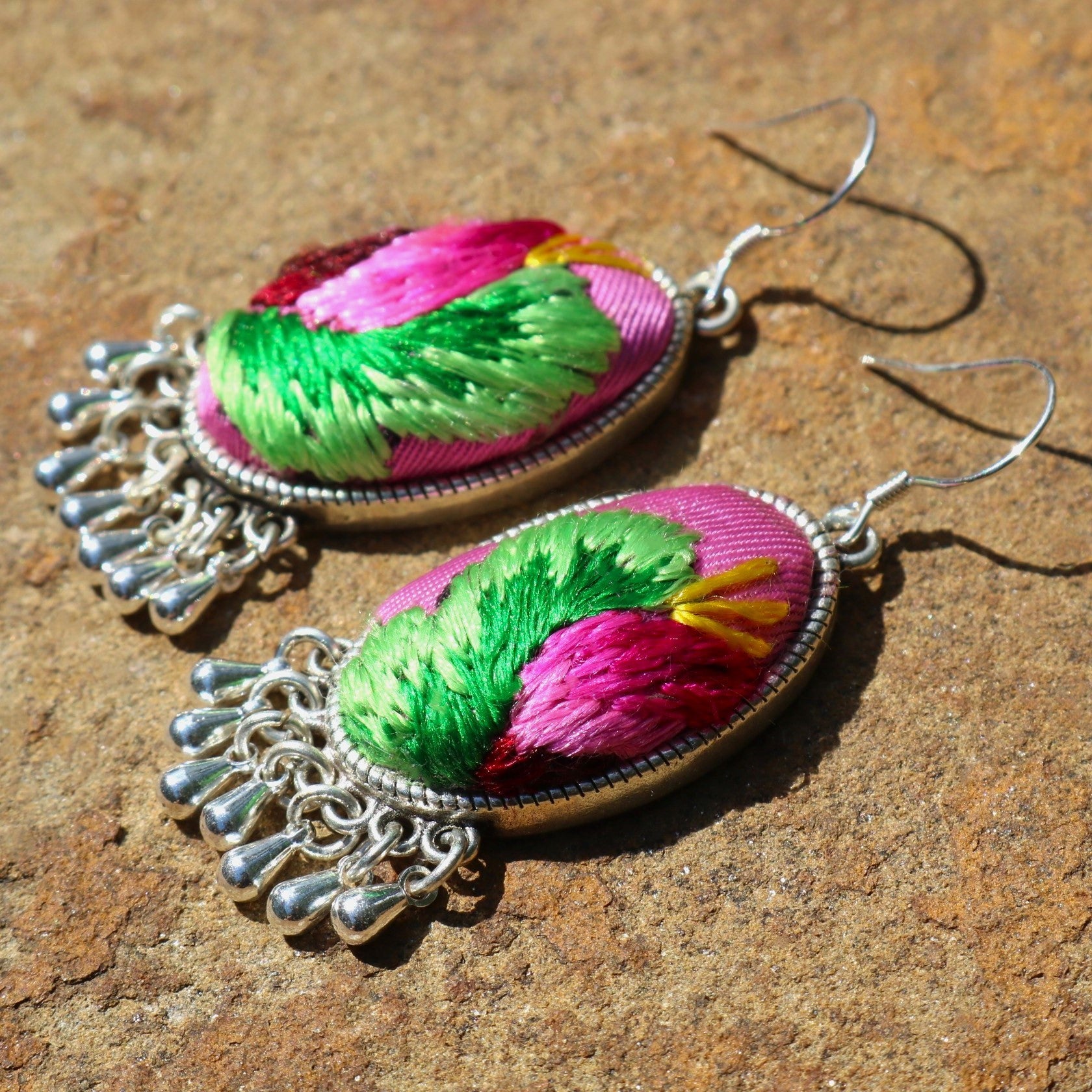 Serenity Hand Embroidered Teardrop Earrings