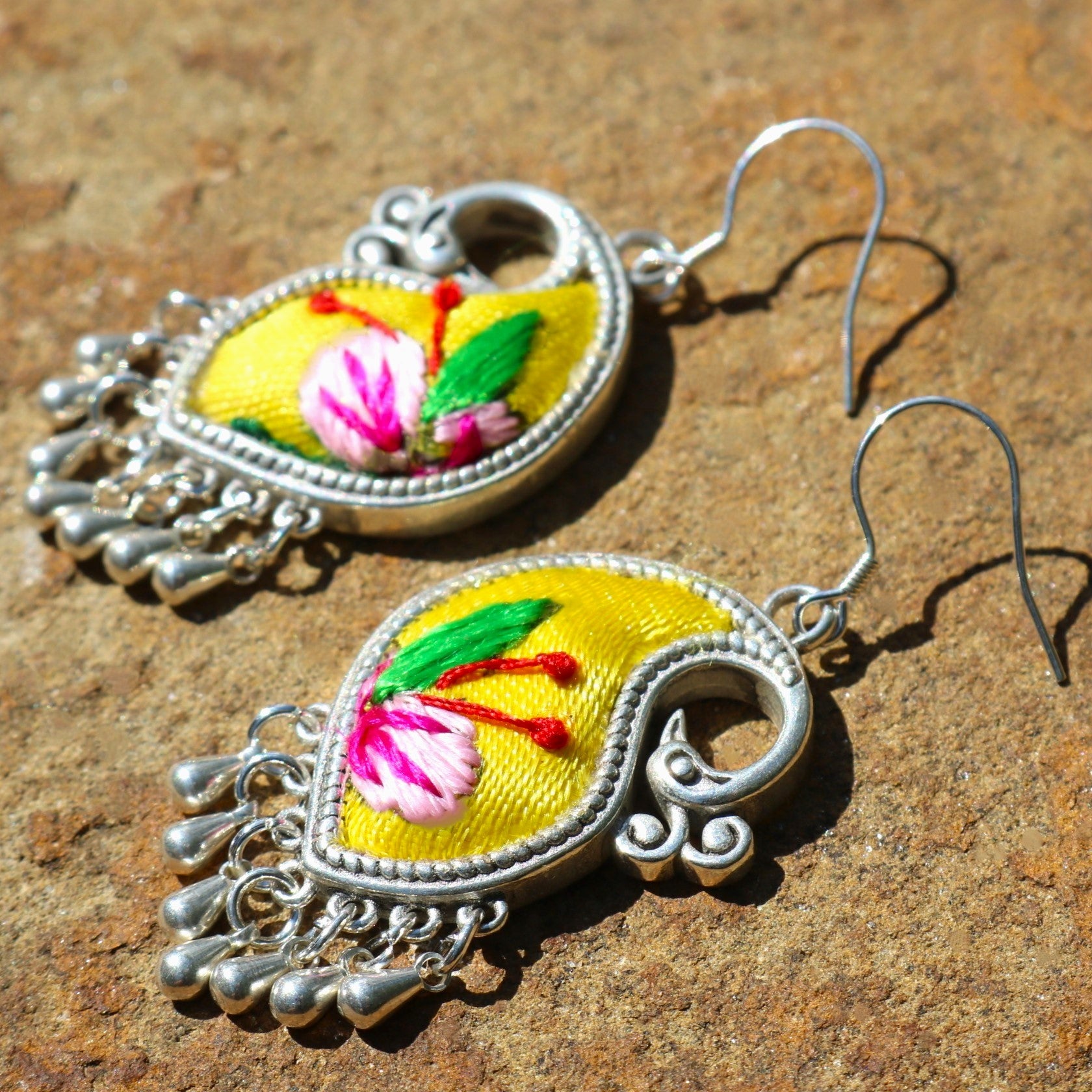 Peacock's Melodies Embroidered Teardrop Earrings