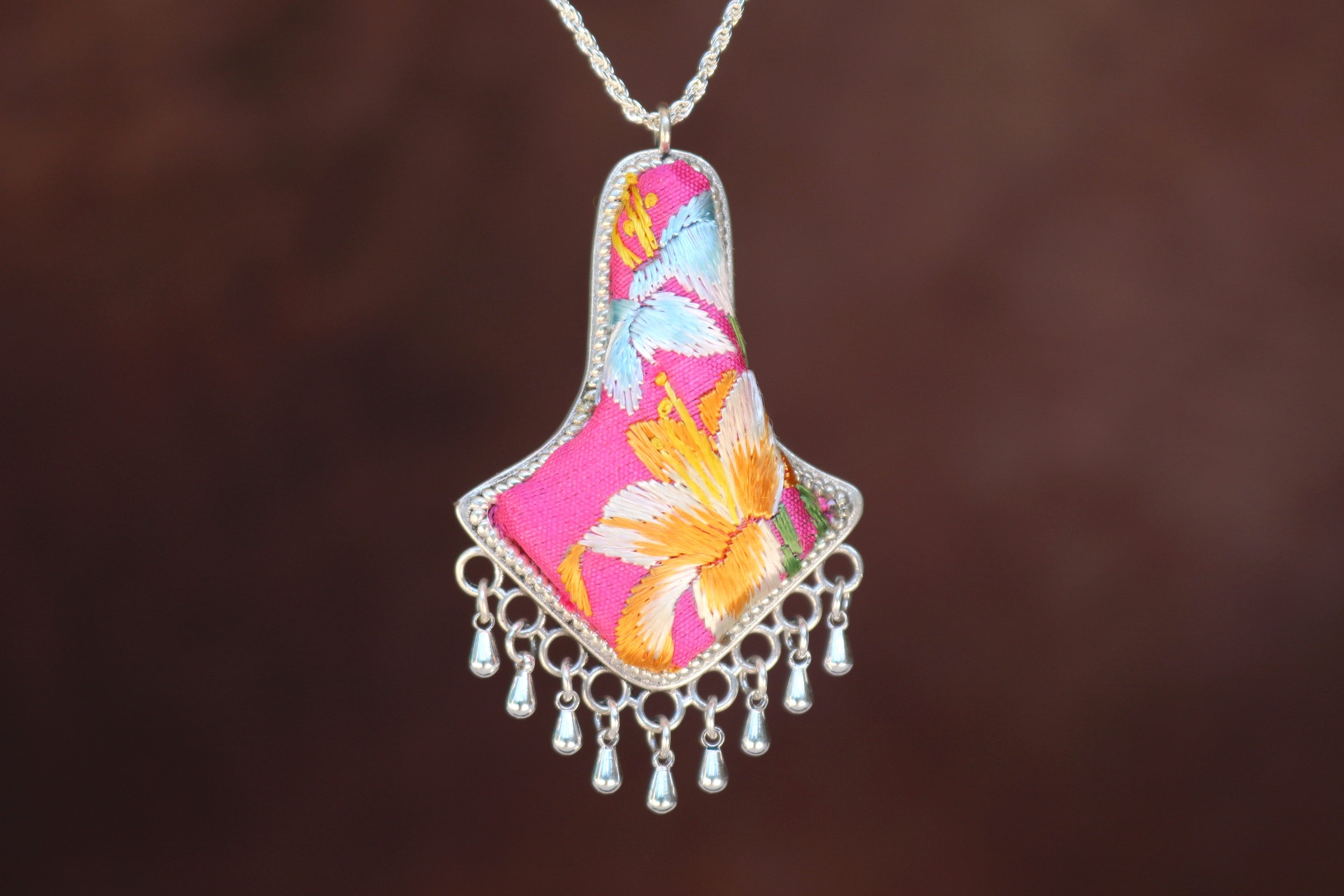 Harmony Bell Embroidered Necklace with Teardrops