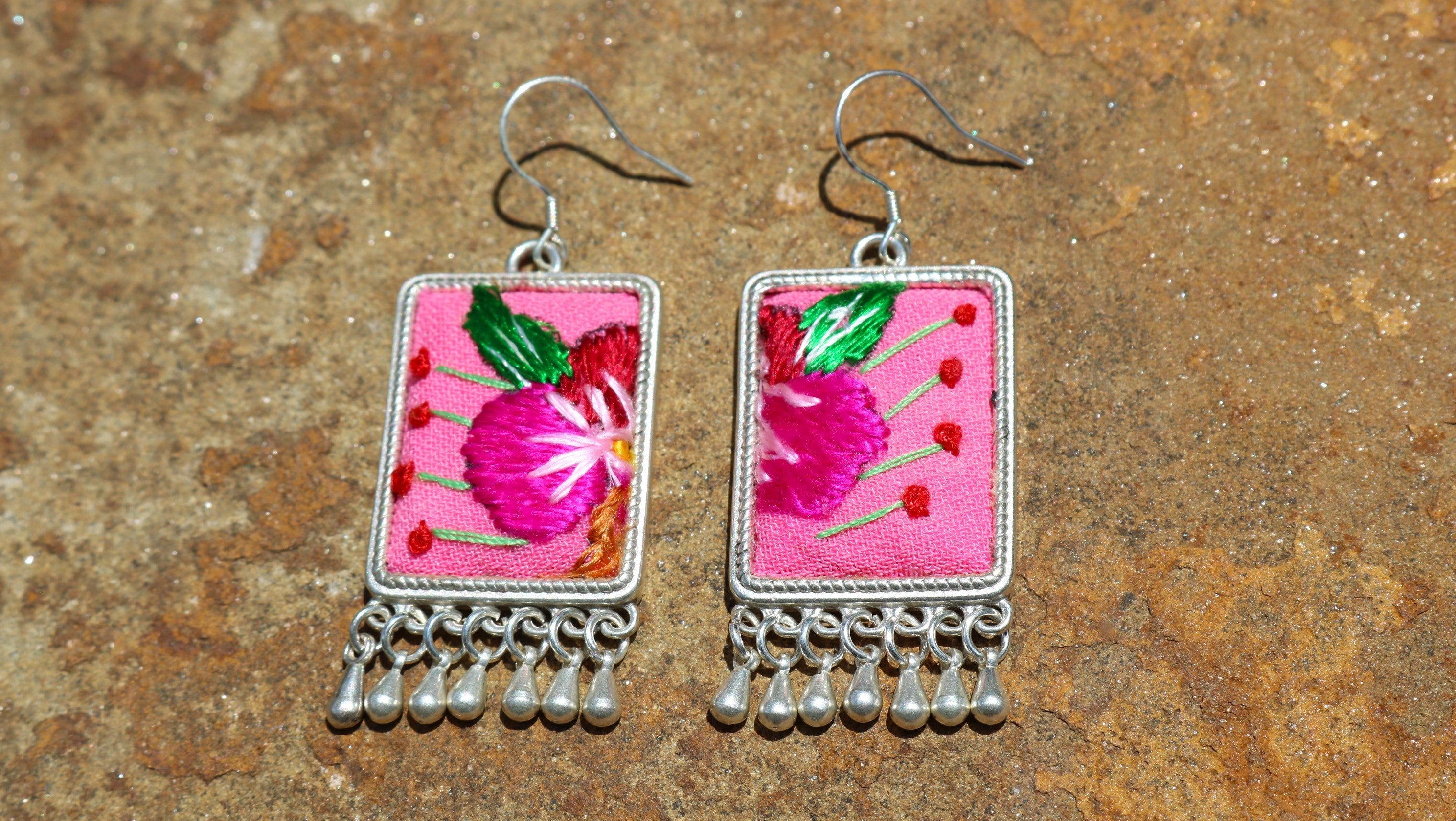 Radiance Rectangles Embroidered Teardrop Earrings