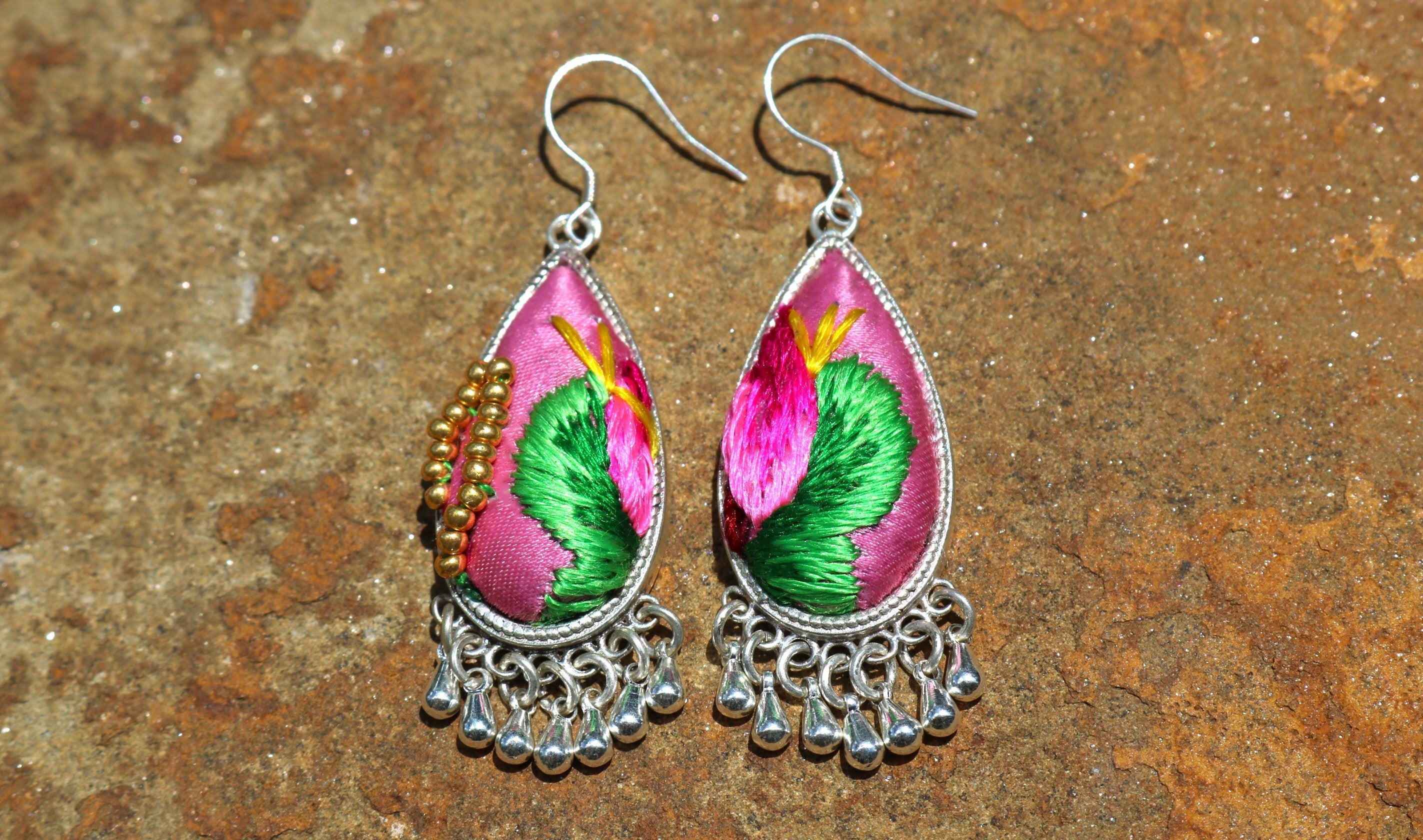 Serenity Embroidered Teardrop Earrings