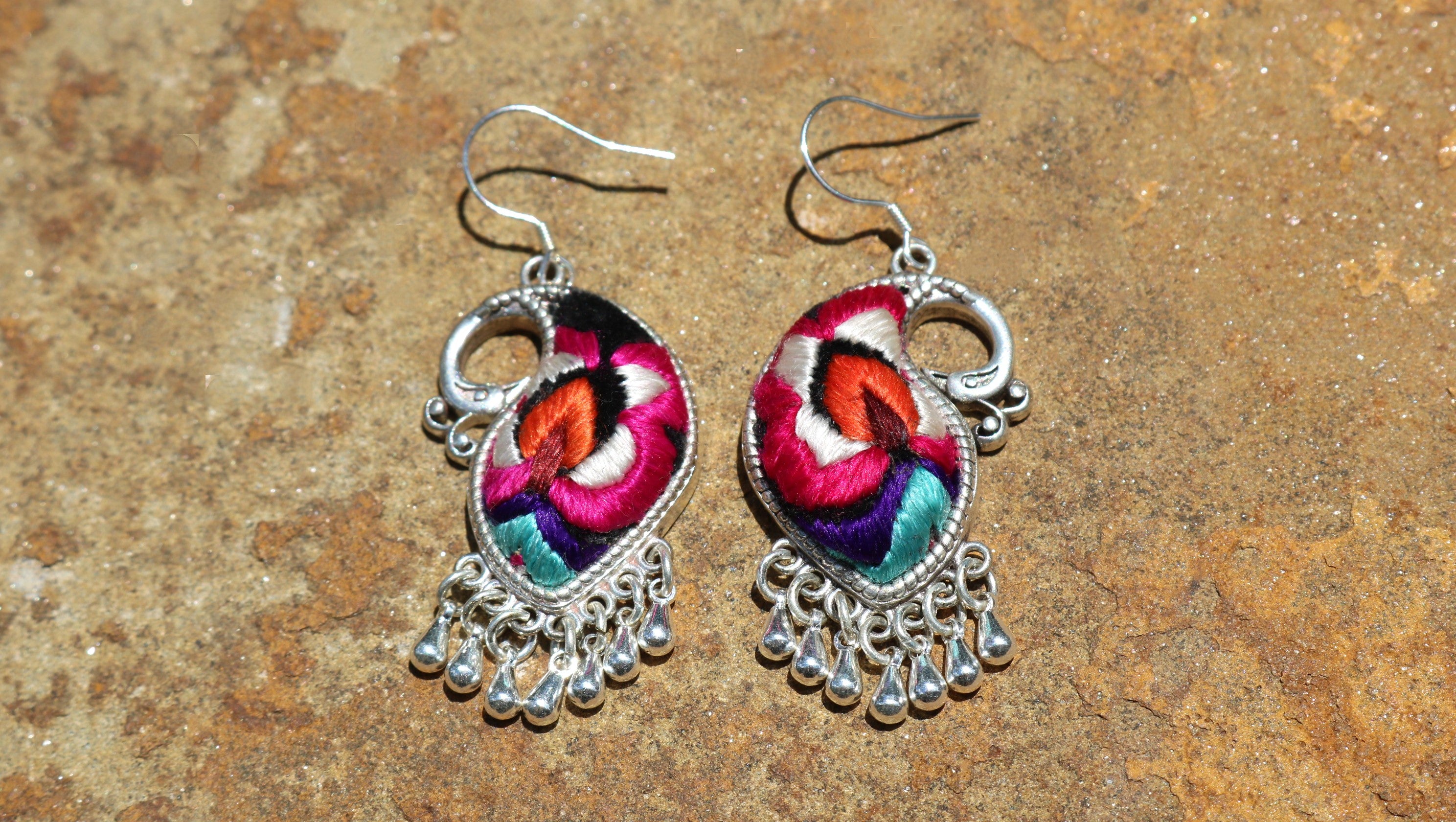 Peacock's Melodies Embroidered Teardrop Earrings