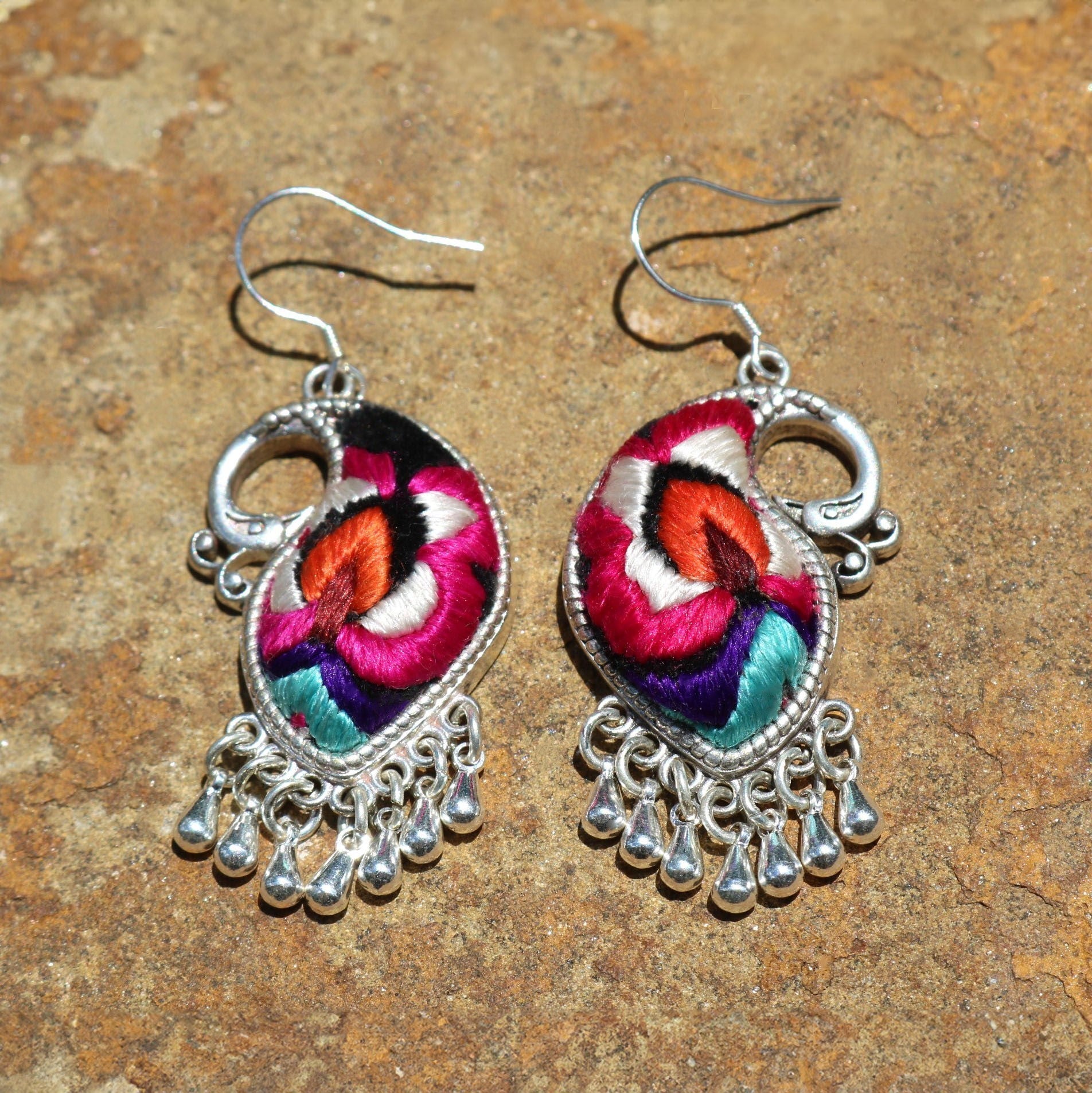 Peacock's Melodies Embroidered Teardrop Earrings