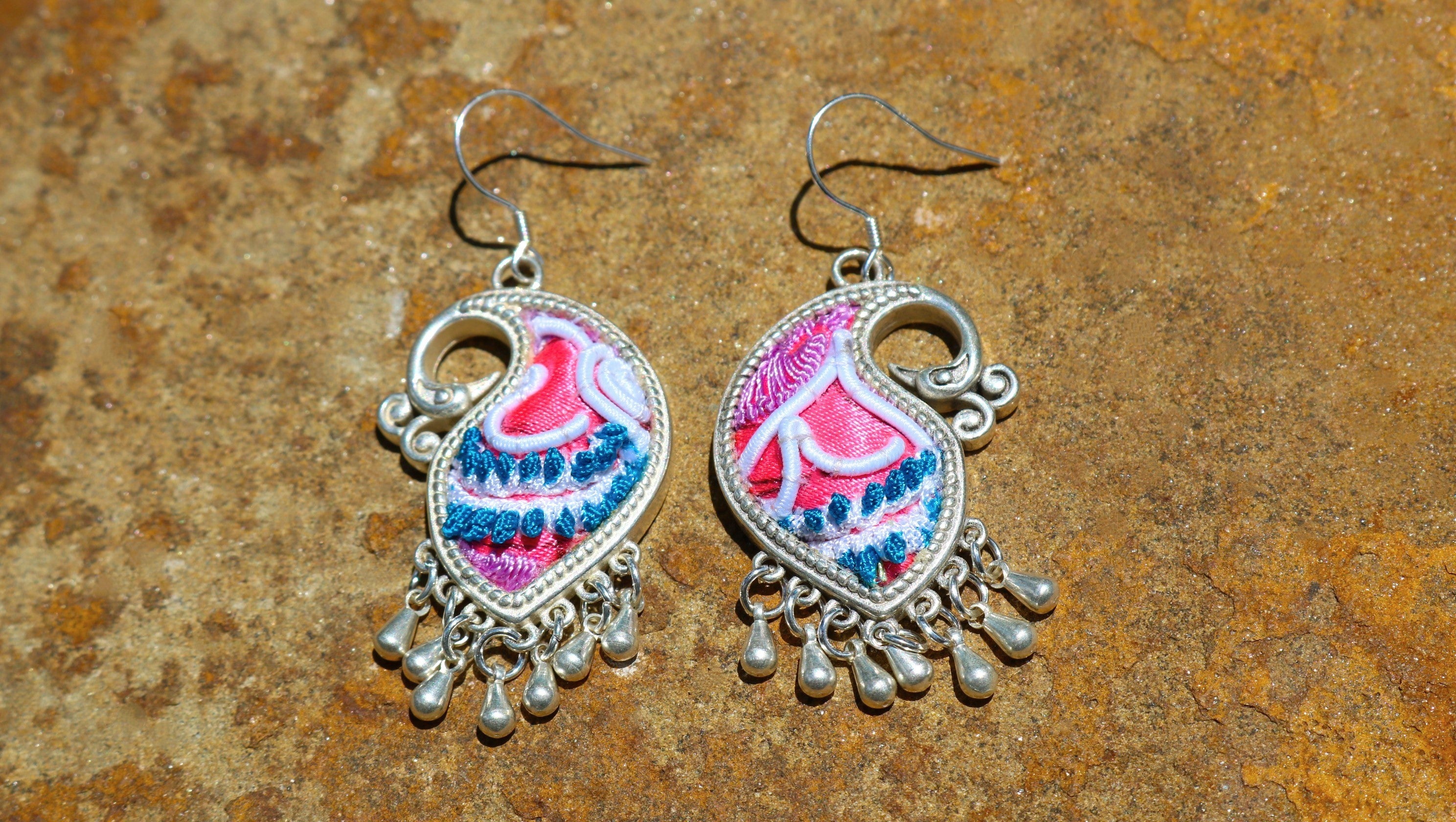 Peacock's Melodies Embroidered Teardrop Earrings