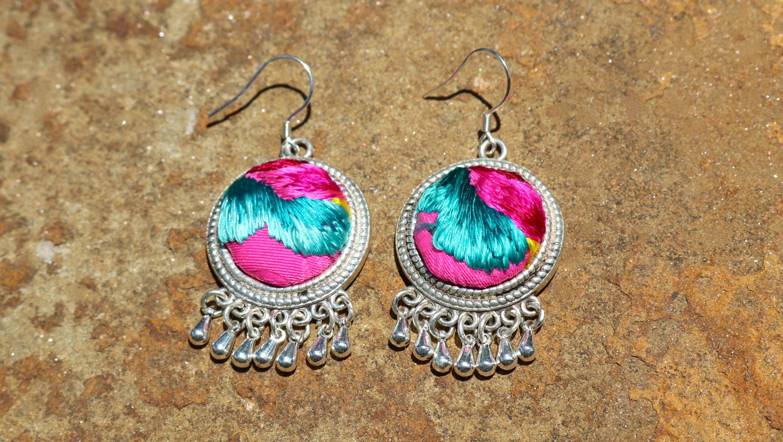 Circles of Joy Embroidered Teardrop Earrings