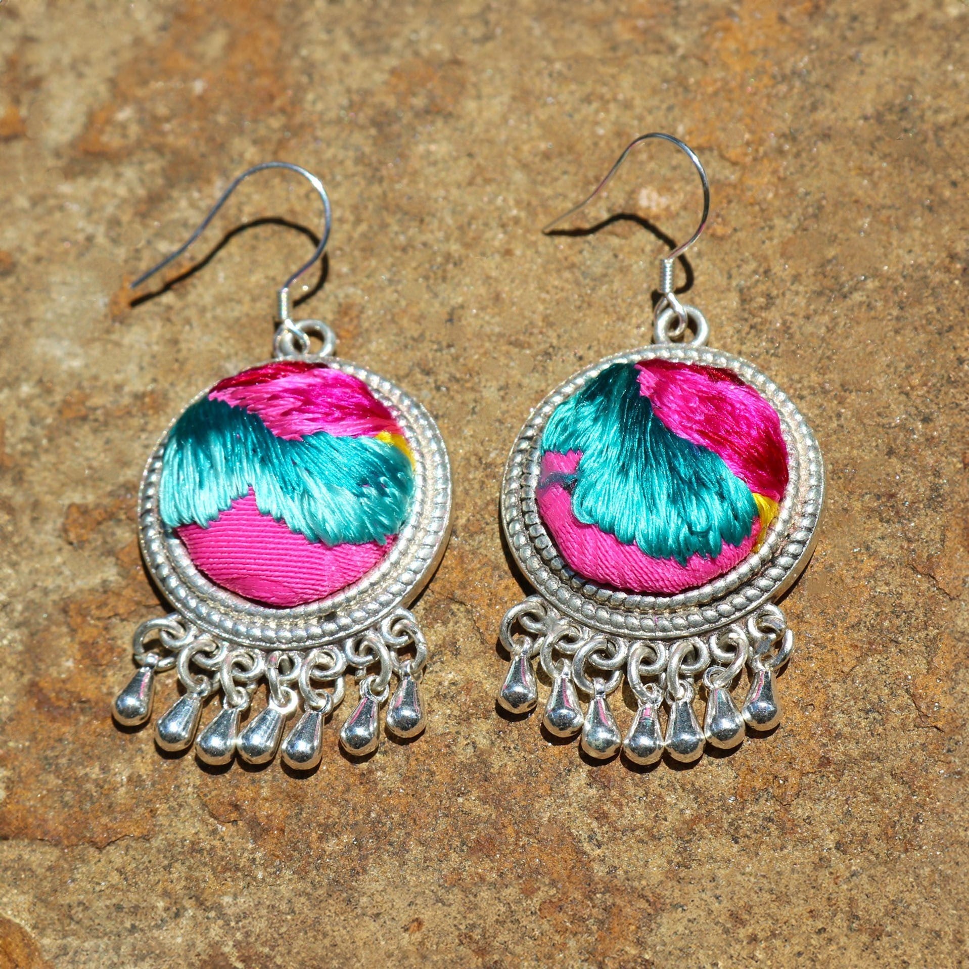 Circles of Joy Hand Embroidered Teardrop Earrings