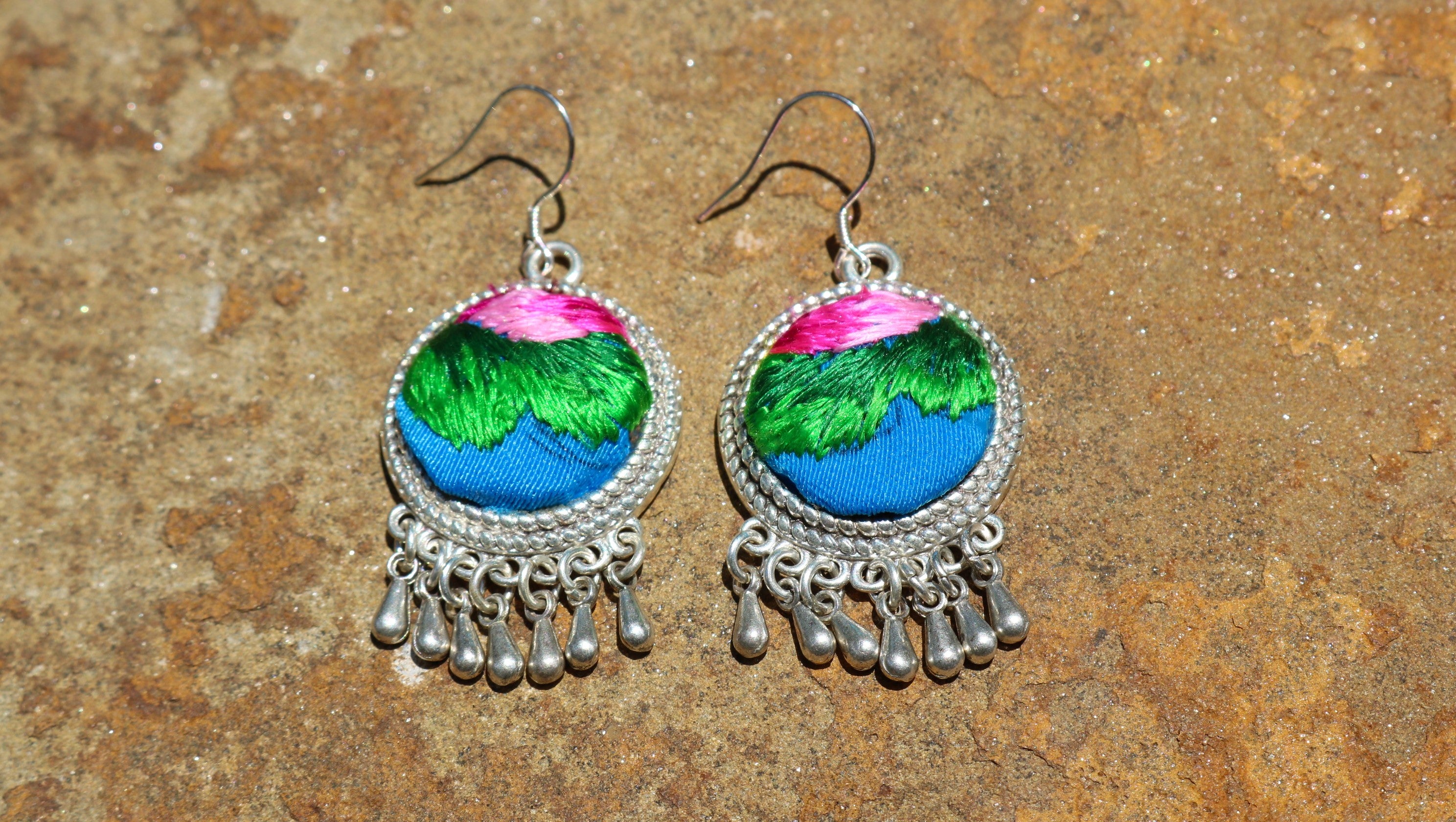 Circles of Joy Embroidered Teardrop Earrings