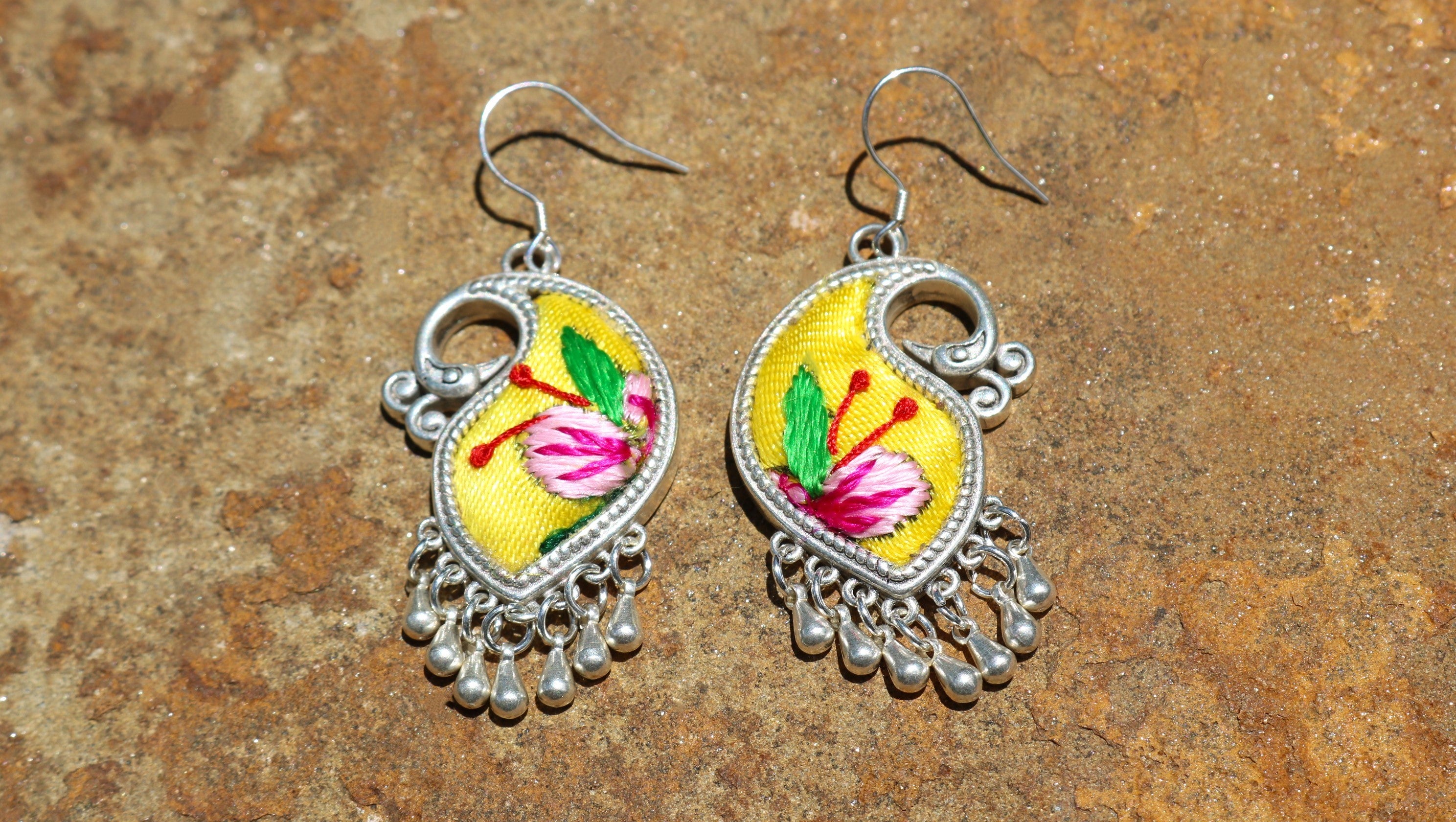 Peacock's Melodies Embroidered Teardrop Earrings