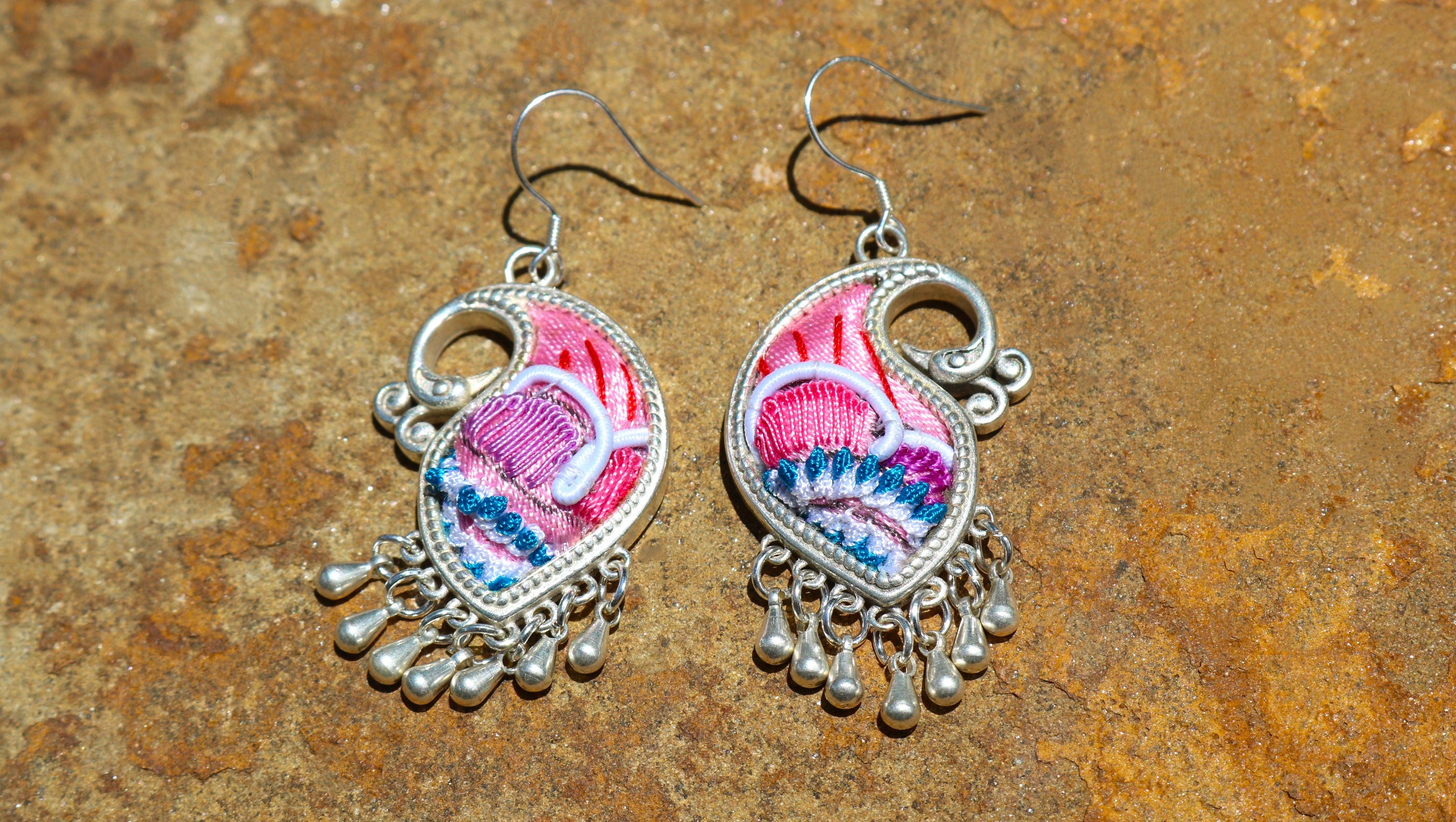 Peacock's Melodies Embroidered Teardrop Earrings