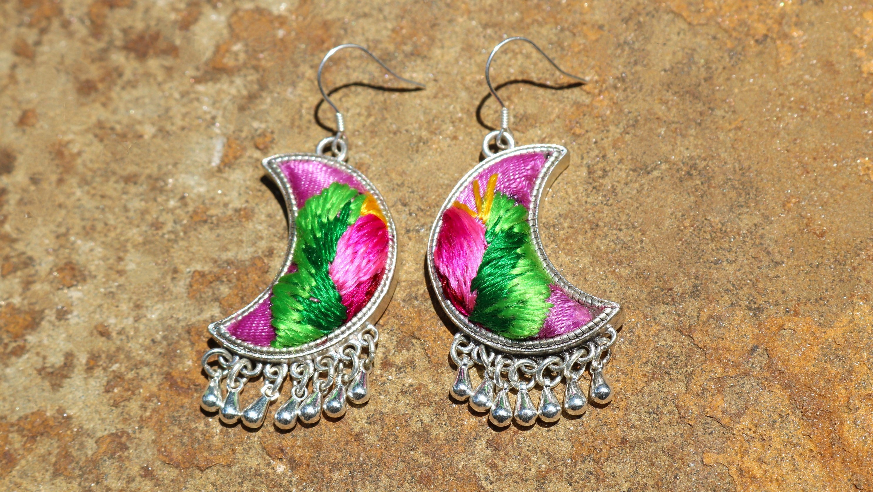 Moonlight Embroidered Teardrop Earrings