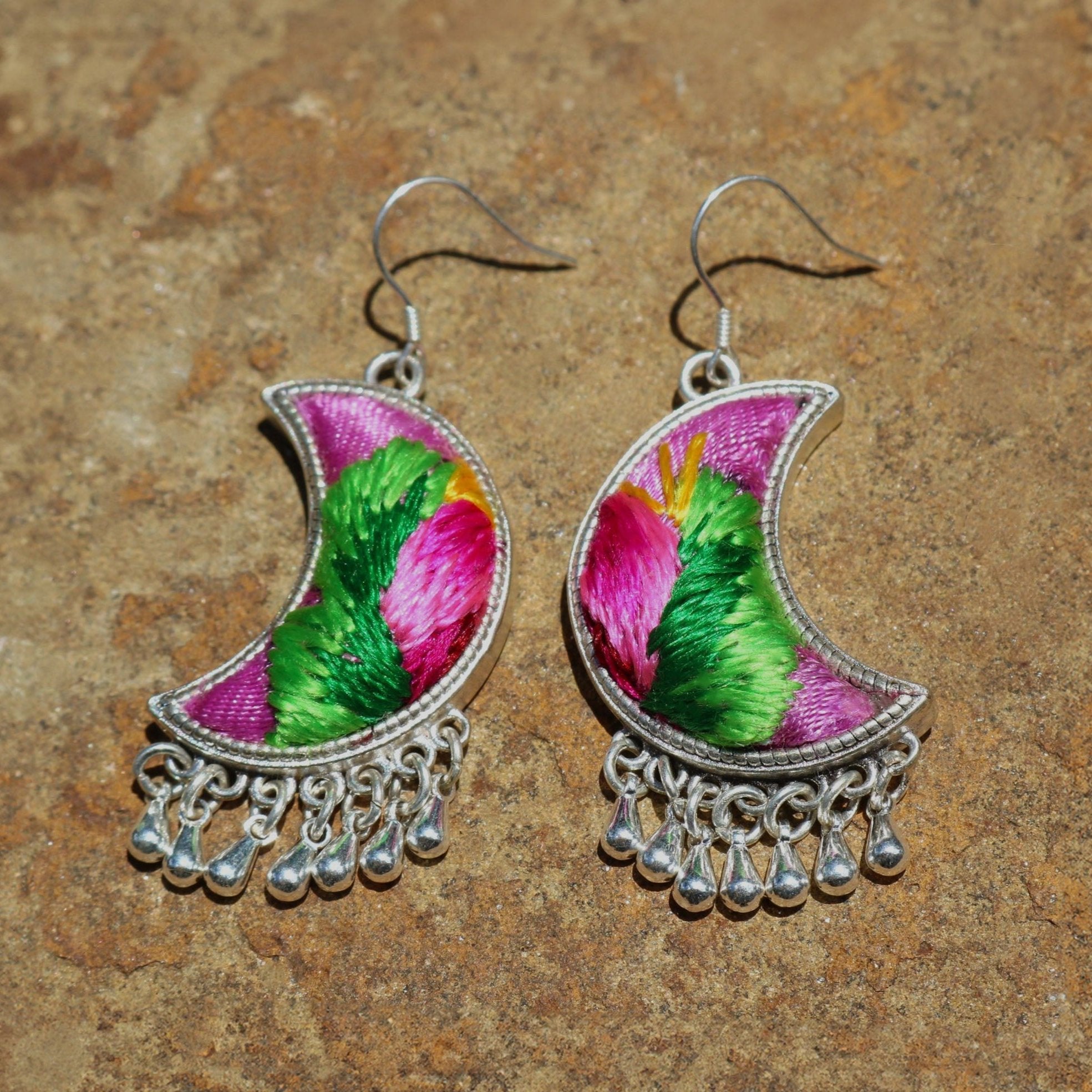 Moonlight Hand Embroidered Teardrop Earrings