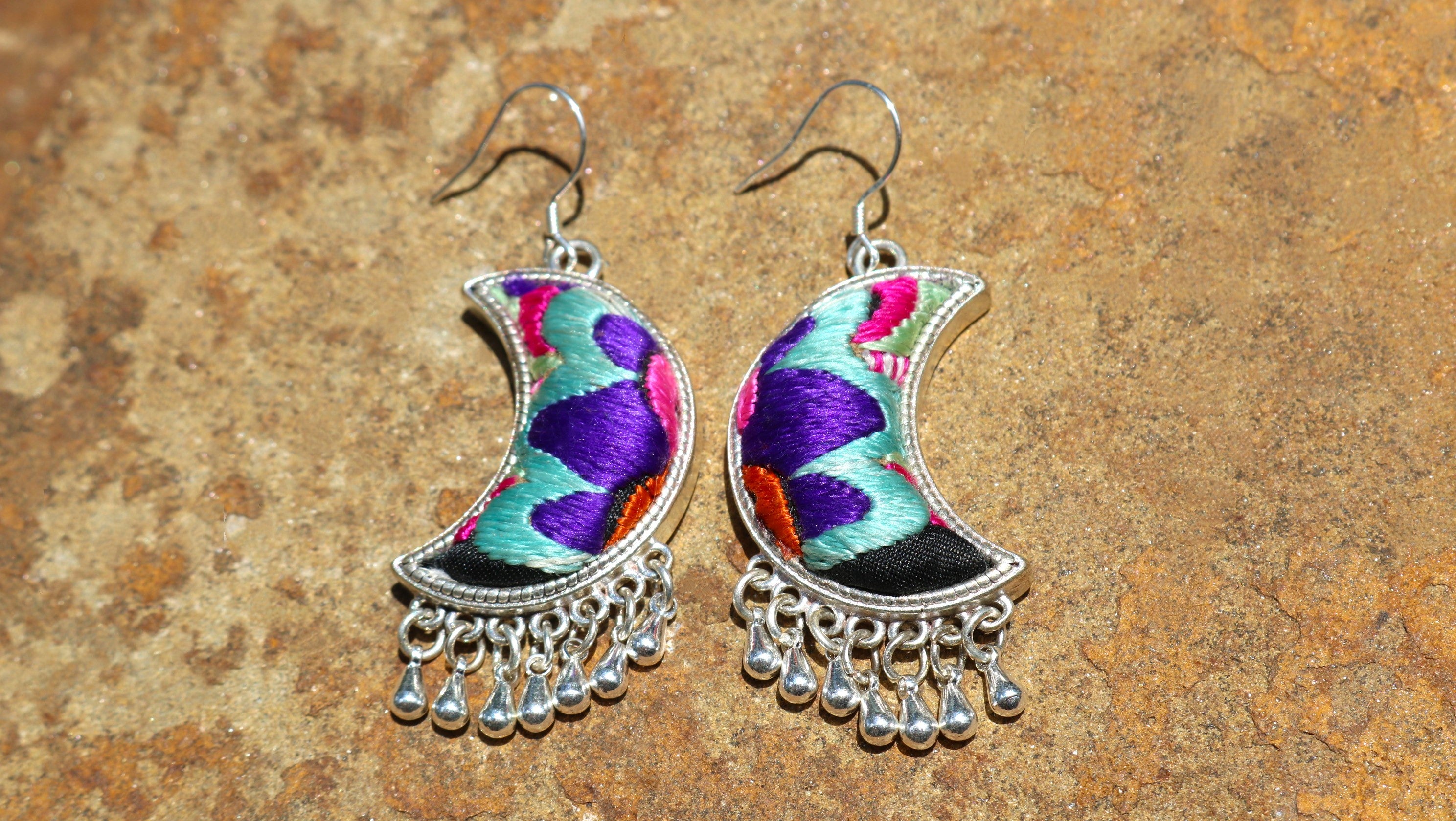 Moonlight Embroidered Teardrop Earrings