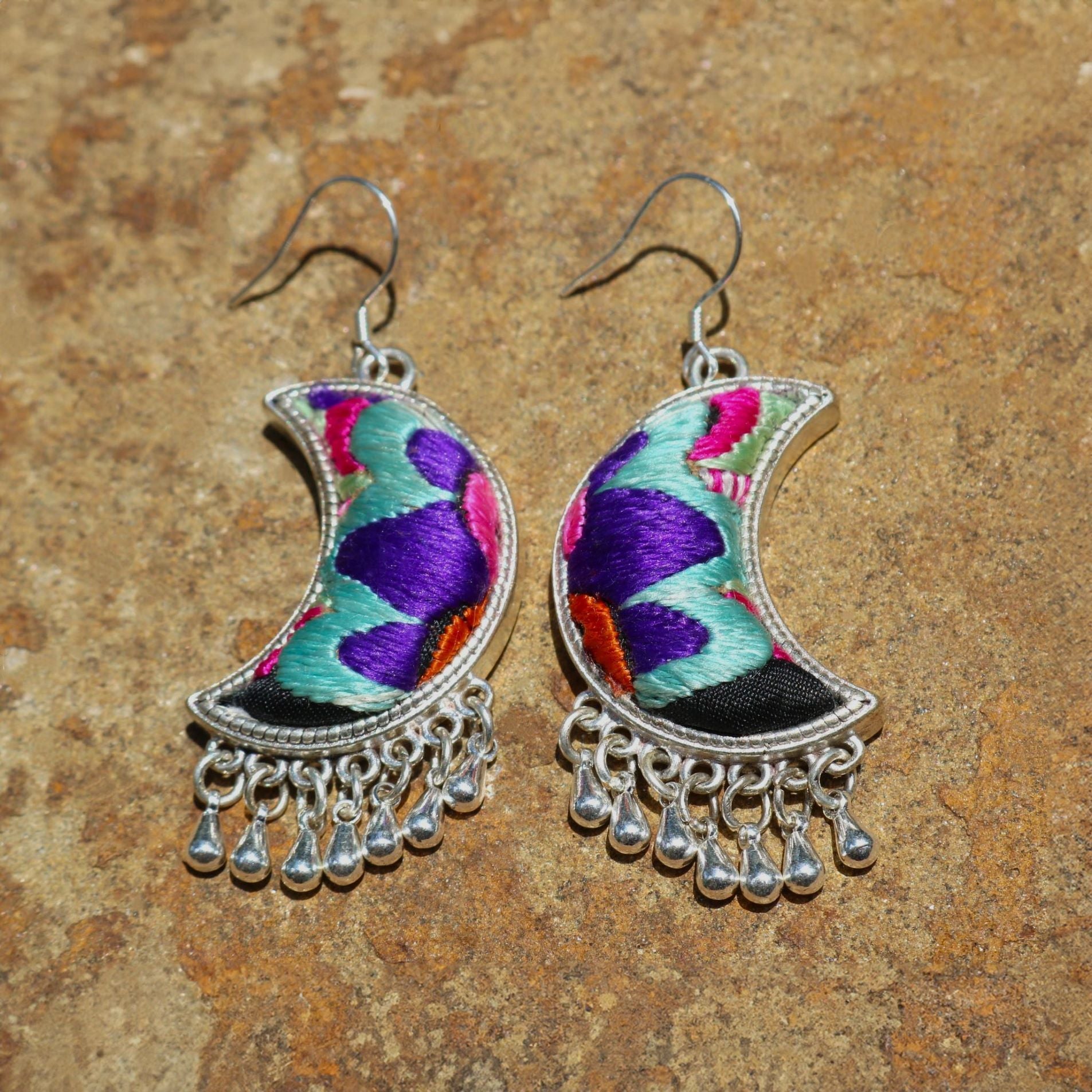 Moonlight Hand Embroidered Teardrop Earrings