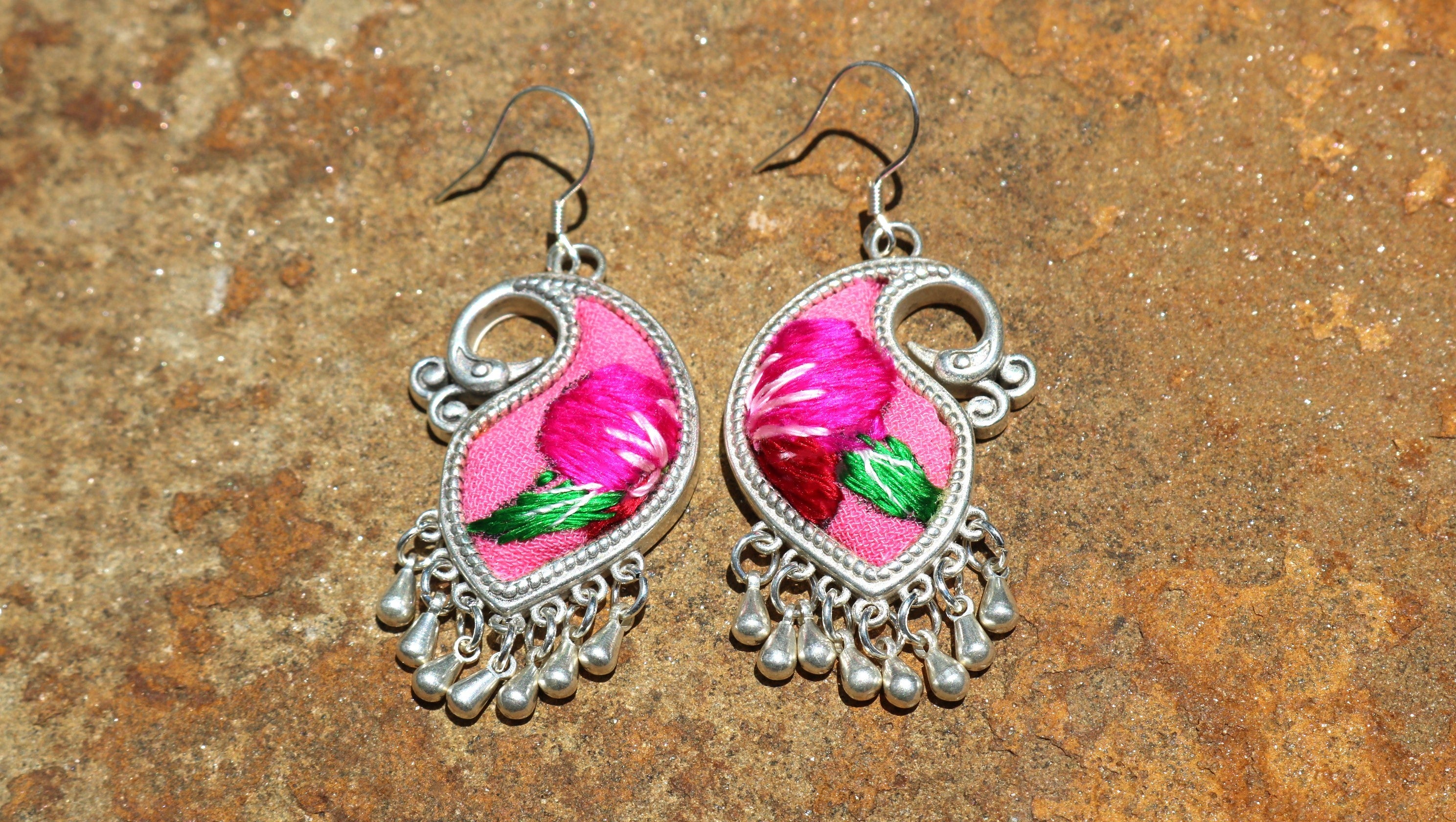 Peacock's Melodies Embroidered Teardrop Earrings