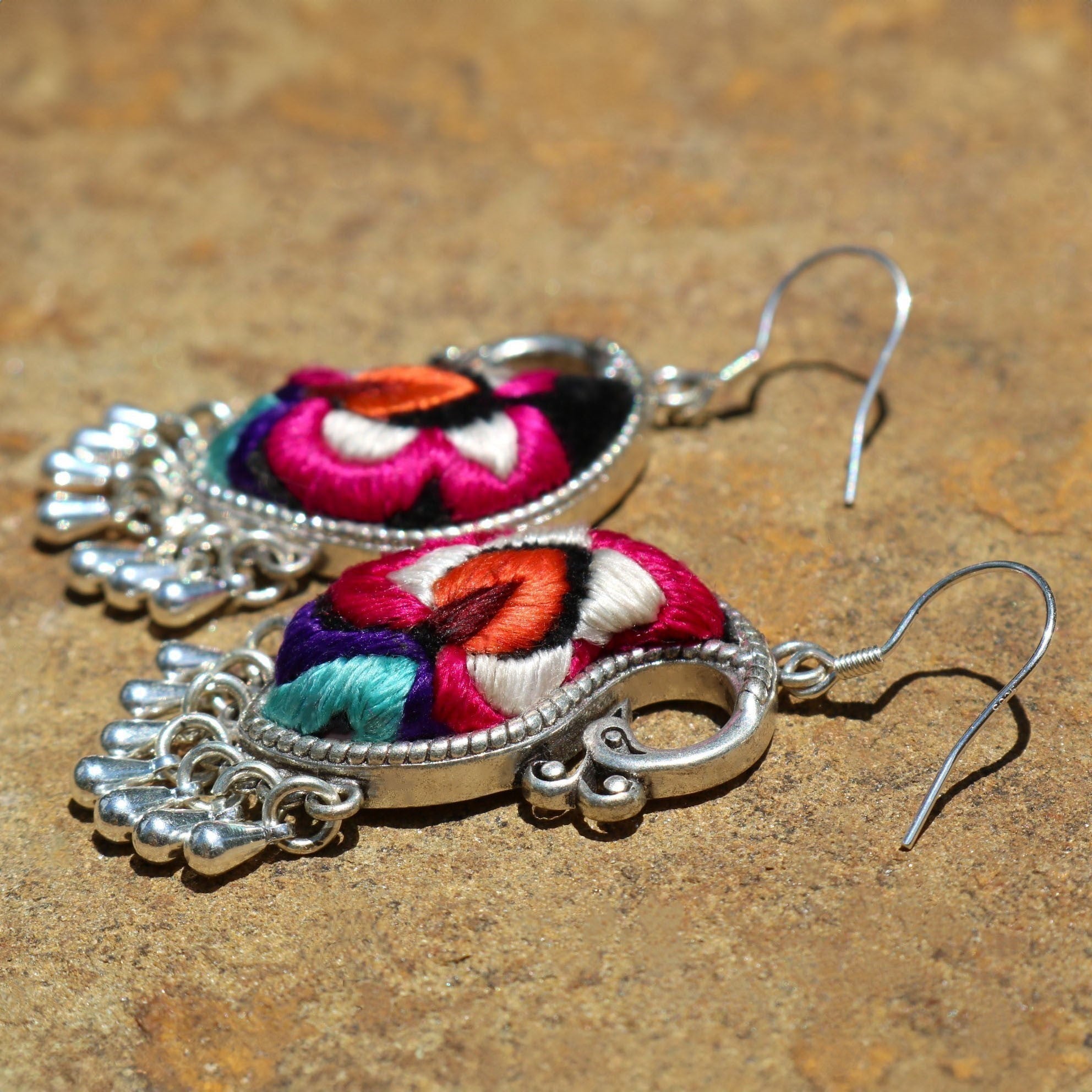 Peacock's Melodies Embroidered Teardrop Earrings