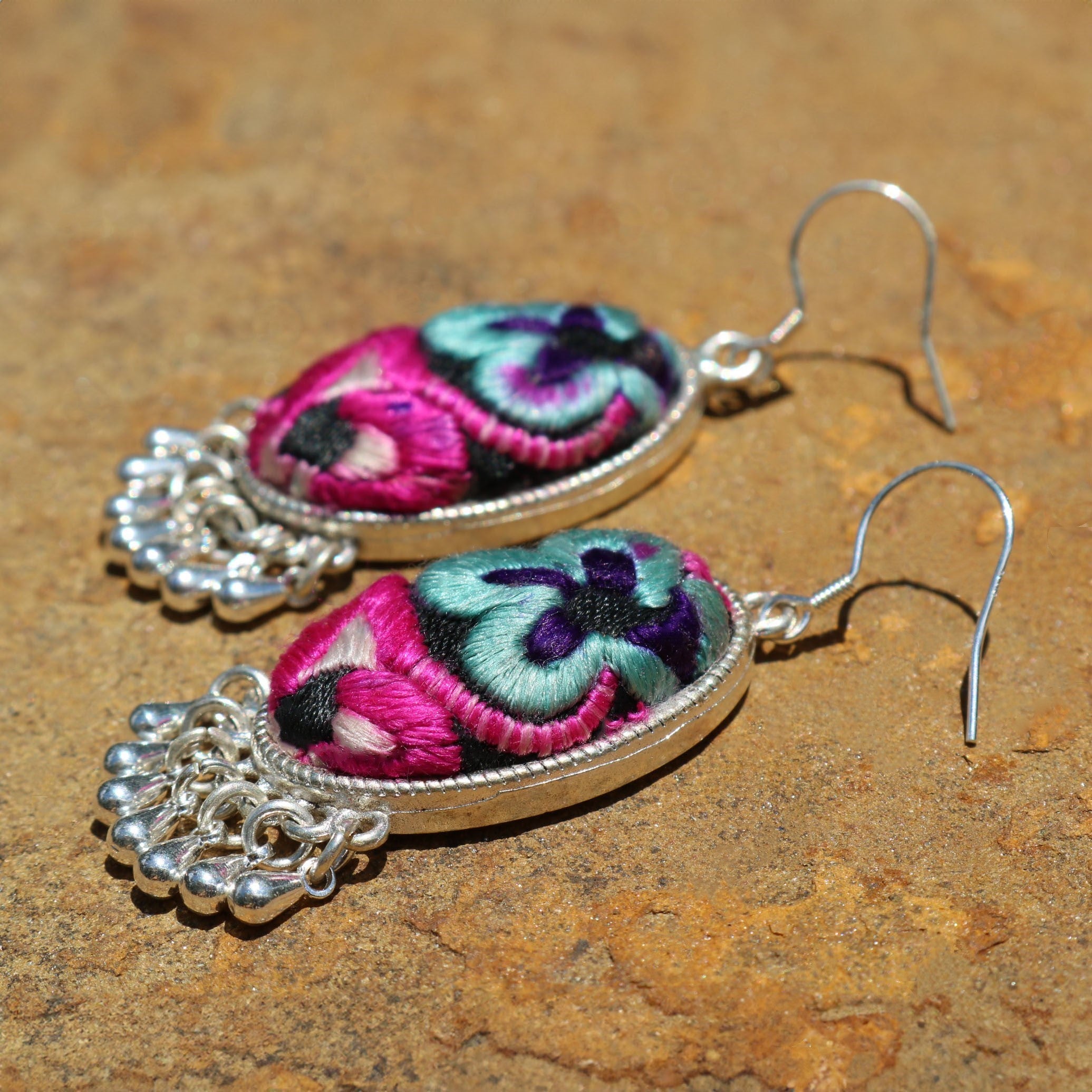 Serenity Hand Embroidered Teardrop Earrings