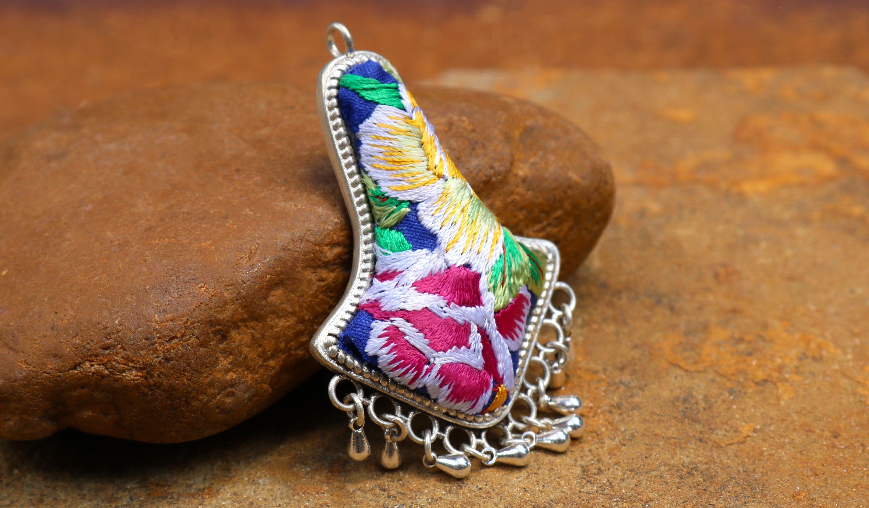 Harmony Bell Embroidered Necklace with Teardrops