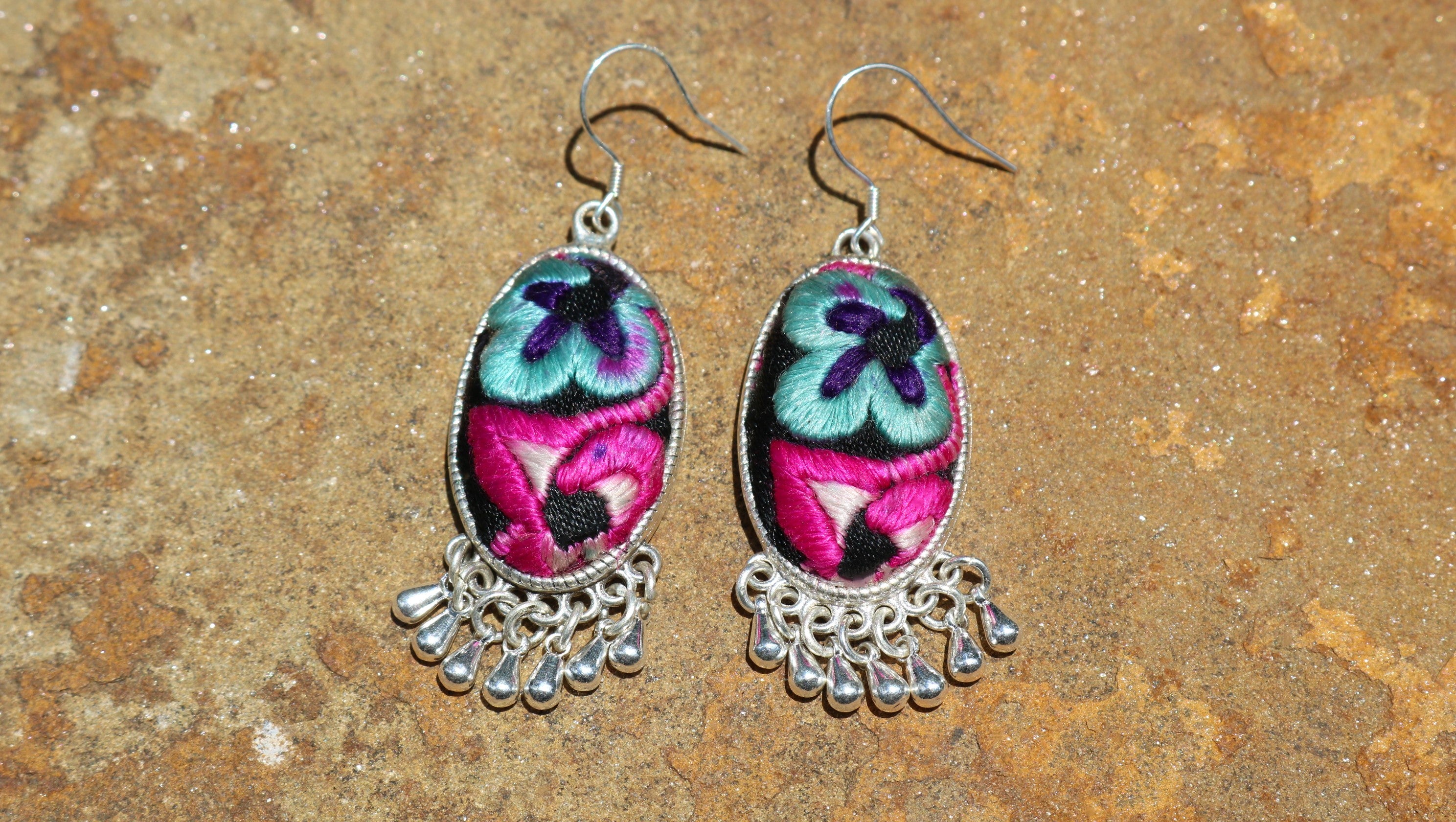 Serenity Embroidered Teardrop Earrings