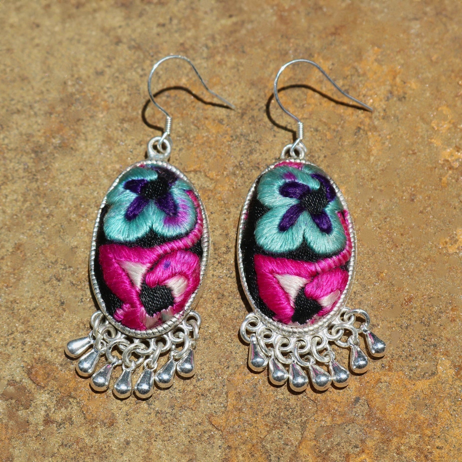 Serenity Hand Embroidered Teardrop Earrings