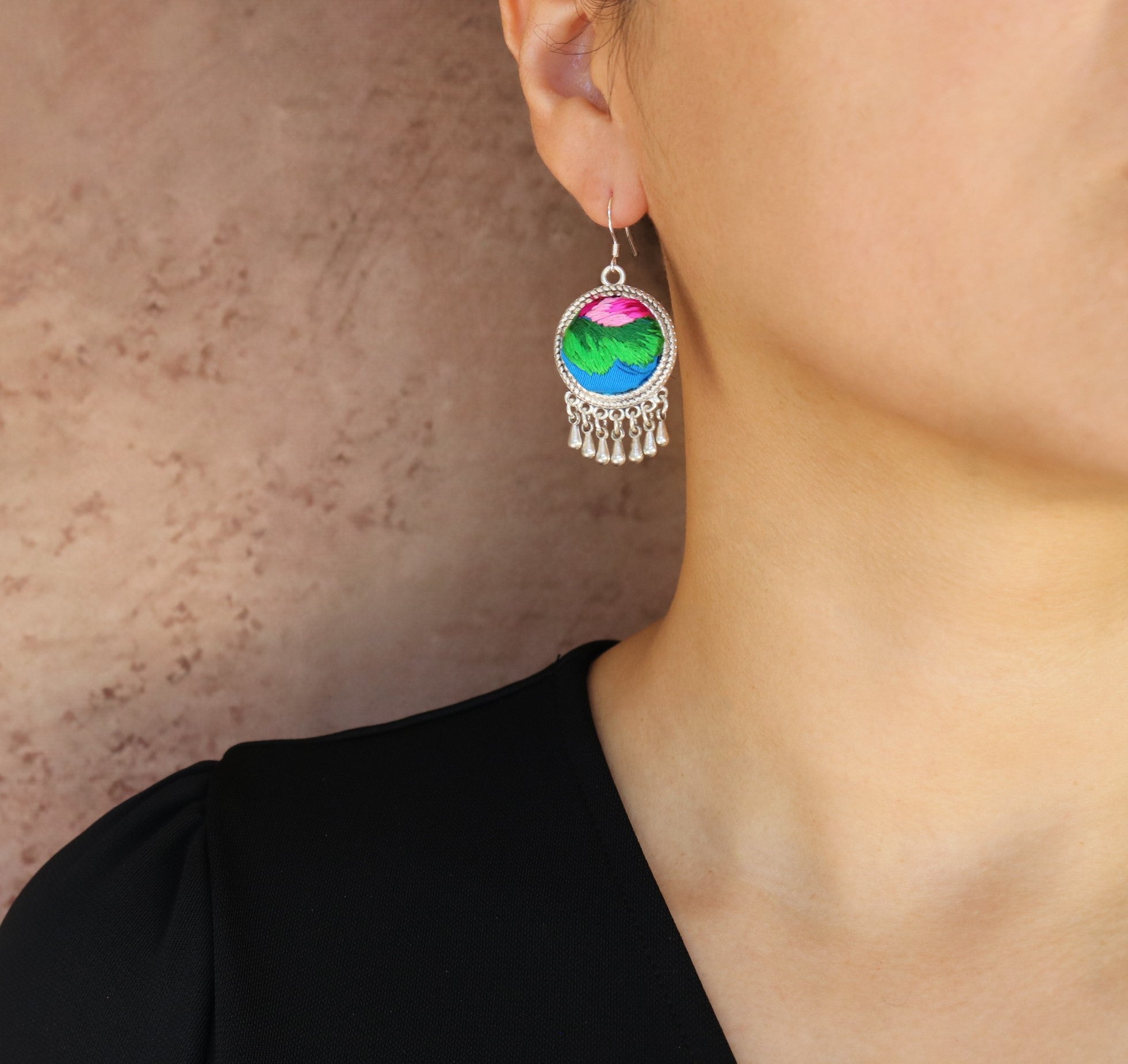 Circles of Joy Embroidered Teardrop Earrings