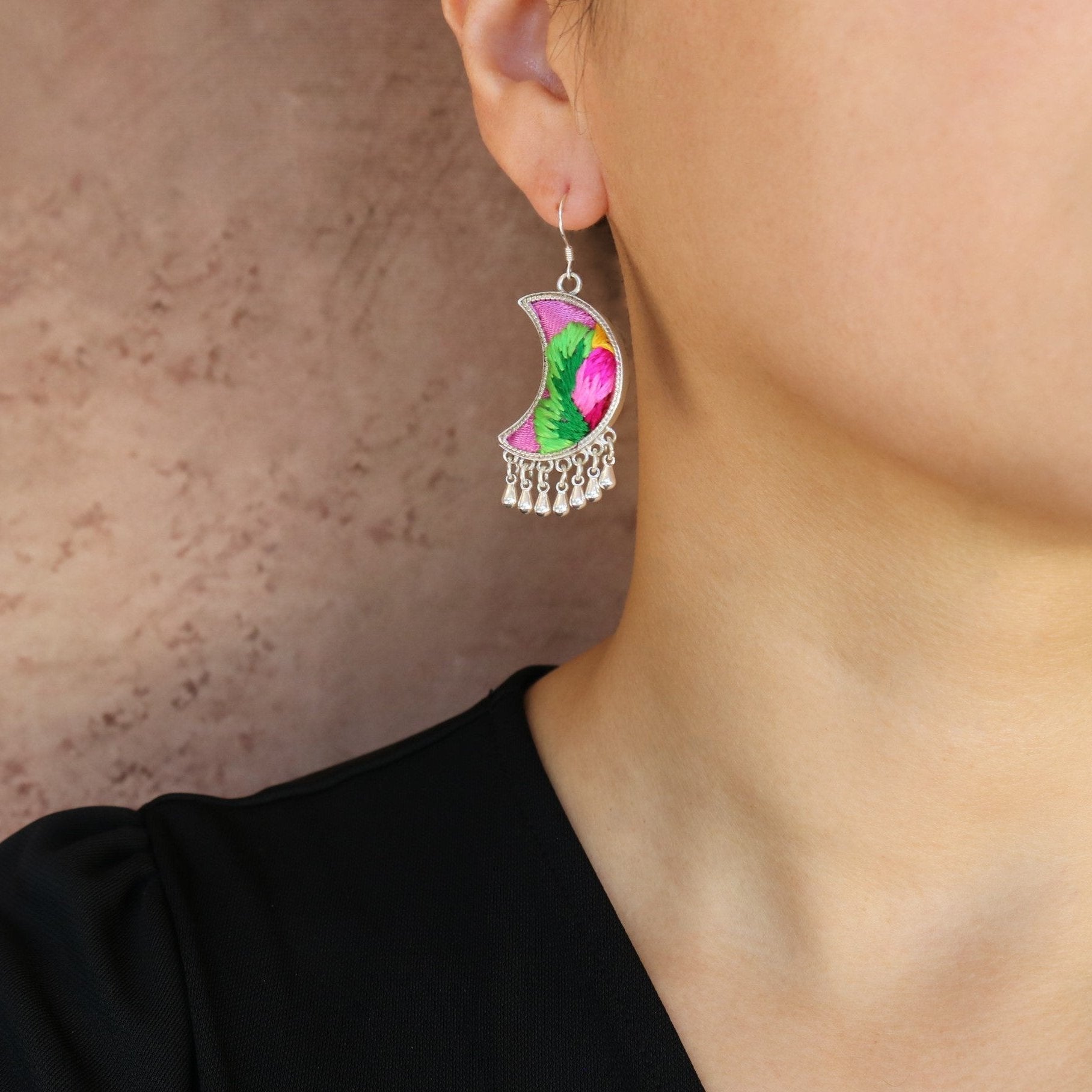 Moonlight Hand Embroidered Teardrop Earrings