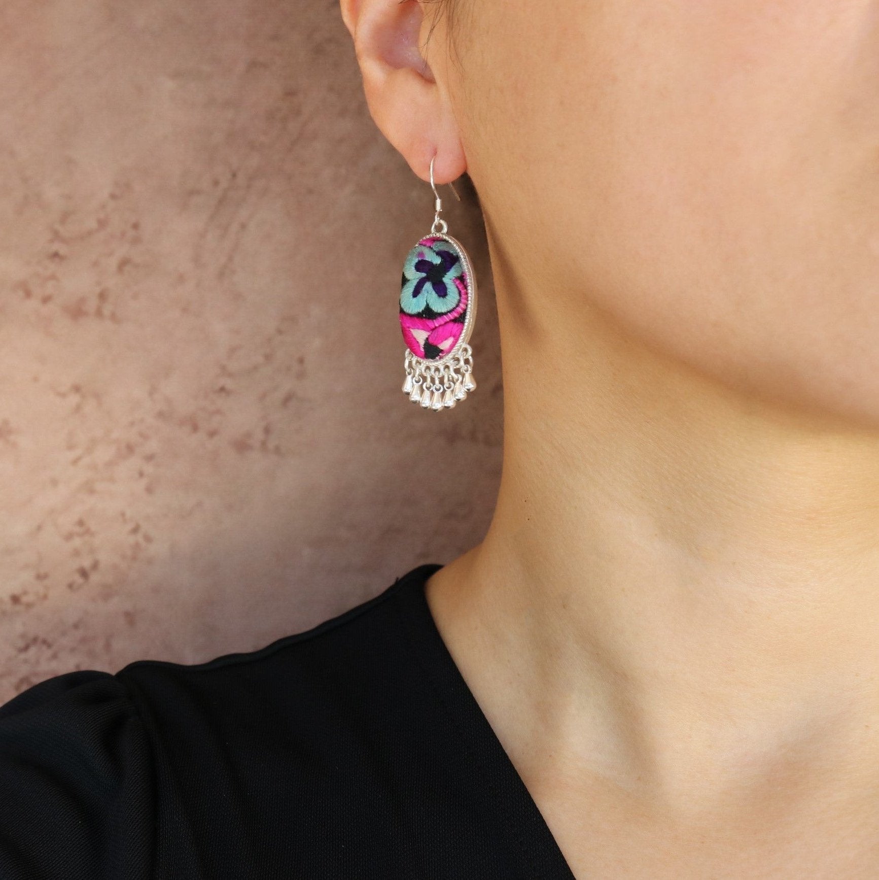 Serenity Hand Embroidered Teardrop Earrings