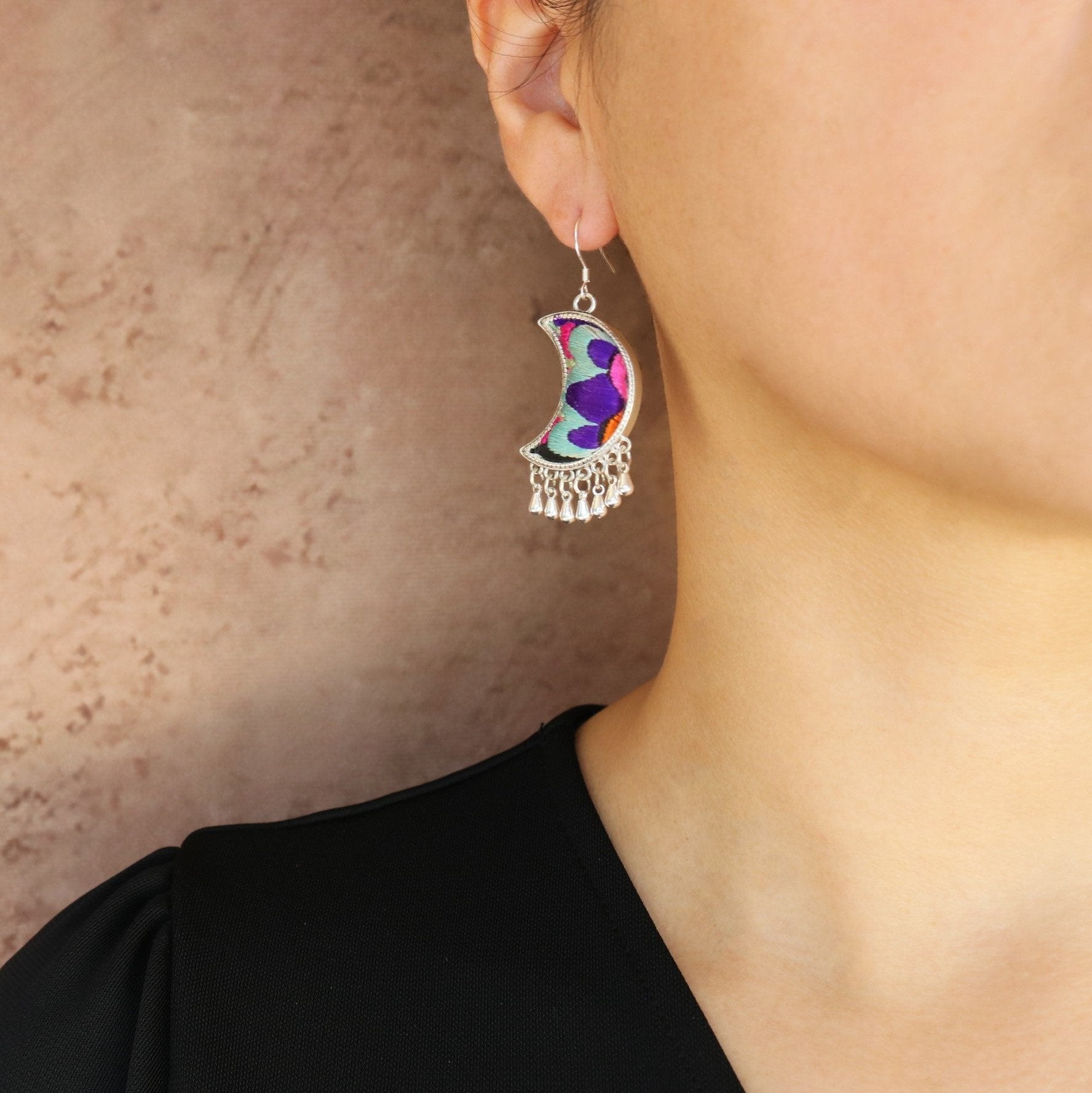 Moonlight Hand Embroidered Teardrop Earrings