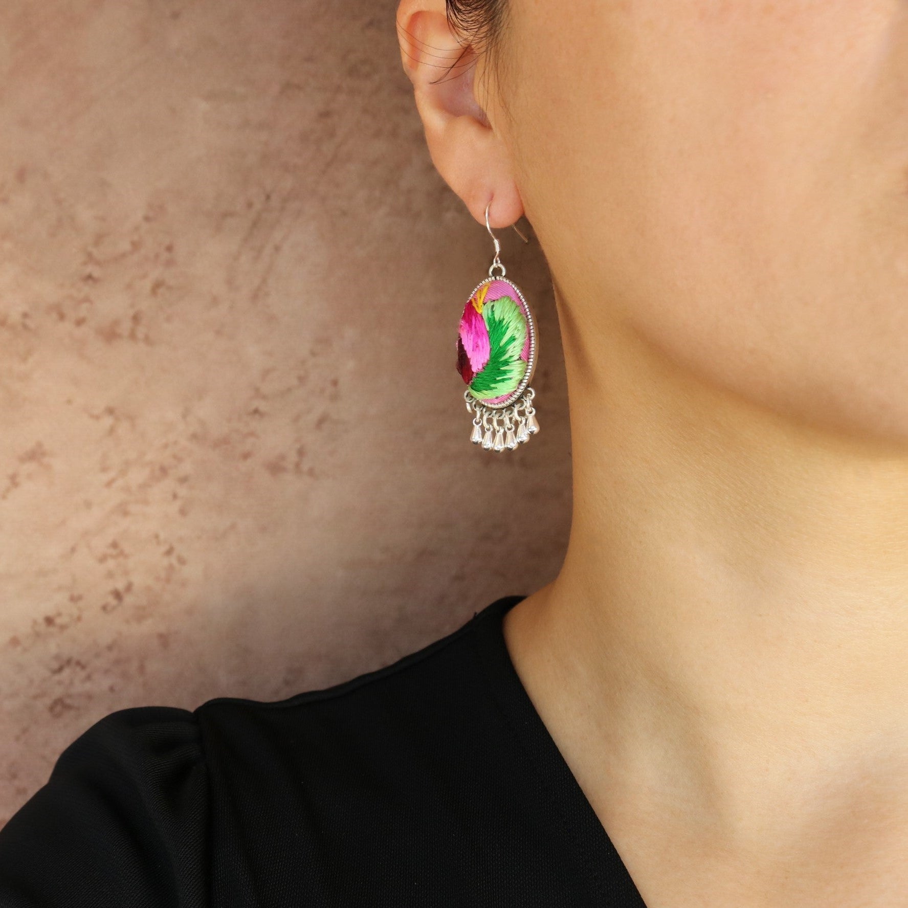 Serenity Hand Embroidered Teardrop Earrings