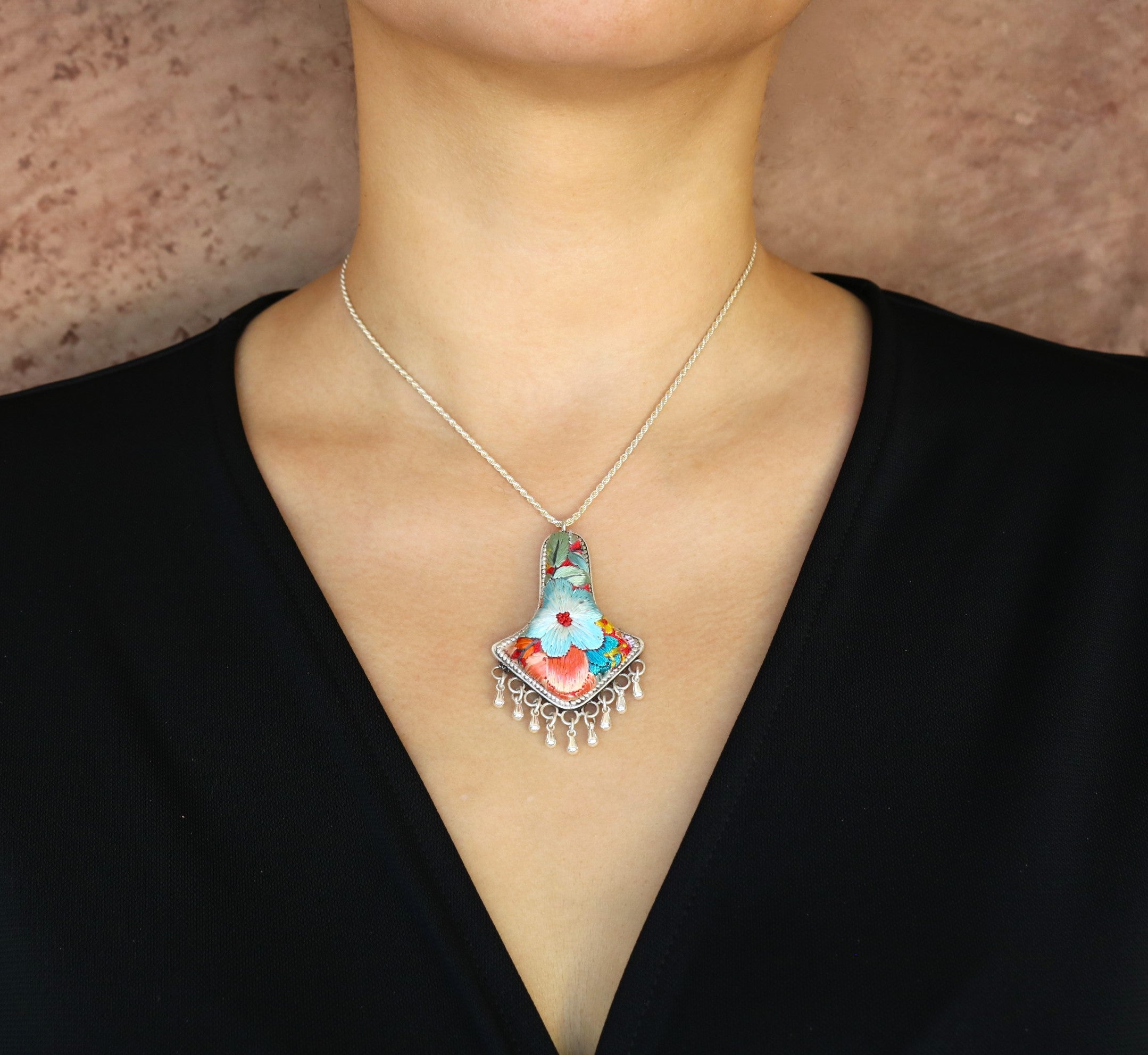 Harmony Bell Embroidered Necklace with Teardrops