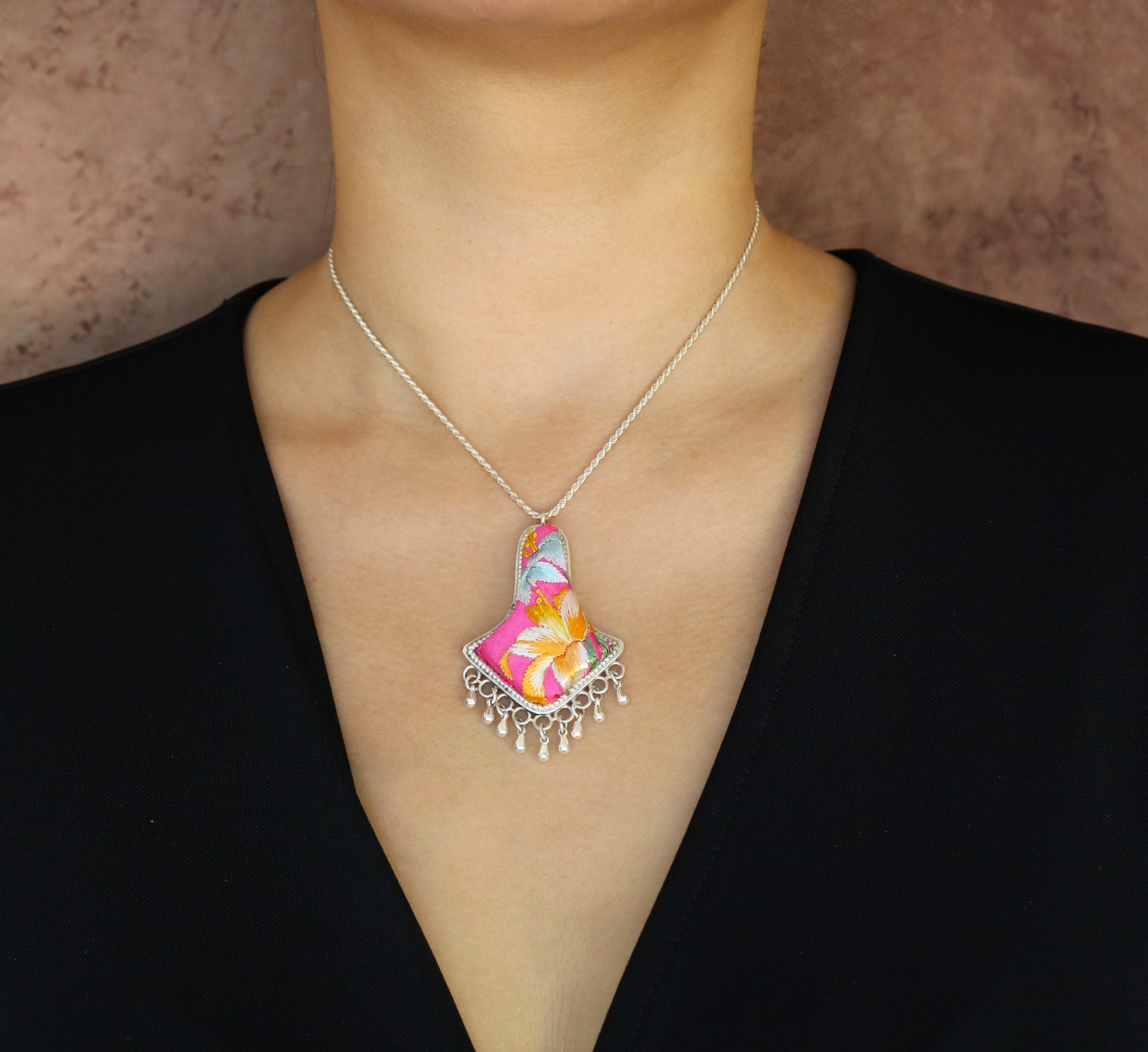 Harmony Bell Embroidered Necklace with Teardrops