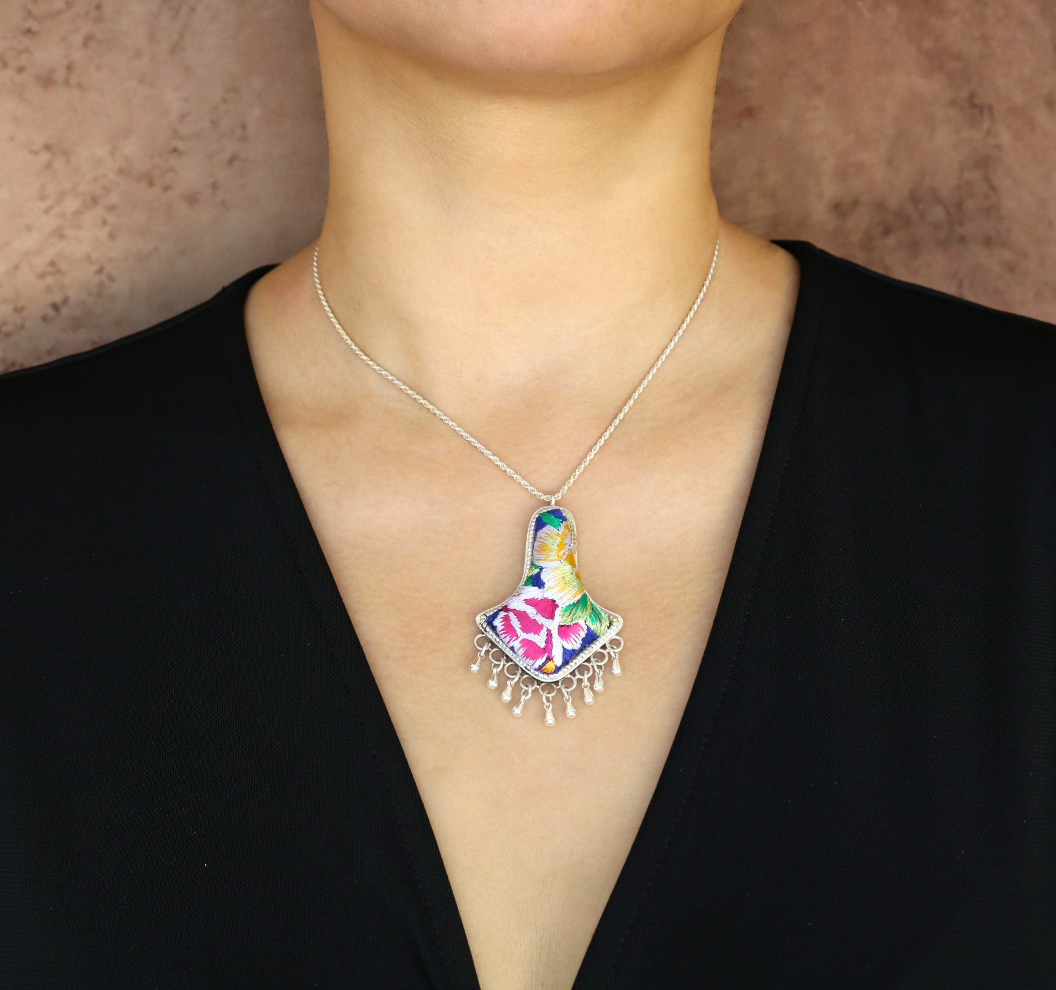 Harmony Bell Embroidered Necklace with Teardrops