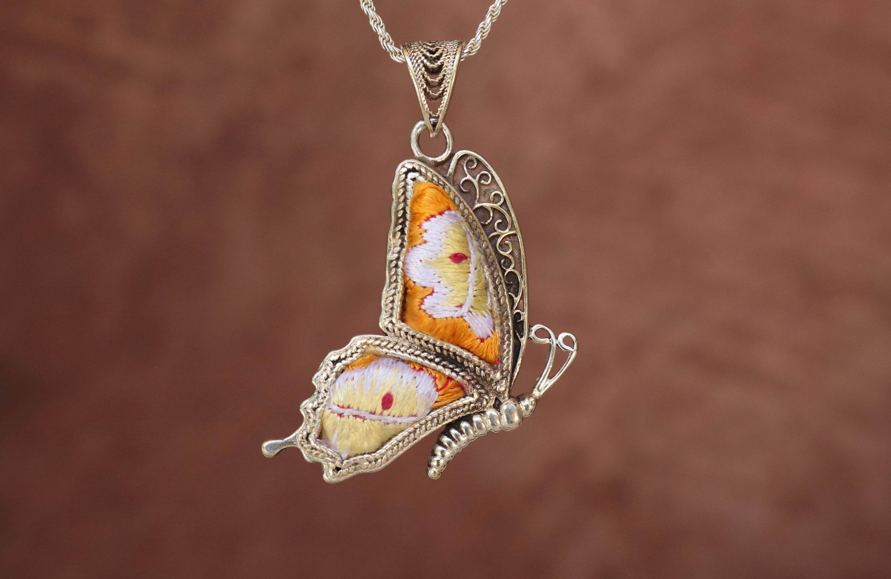 Cocoon of Comfort Butterfly Embroidered Necklace