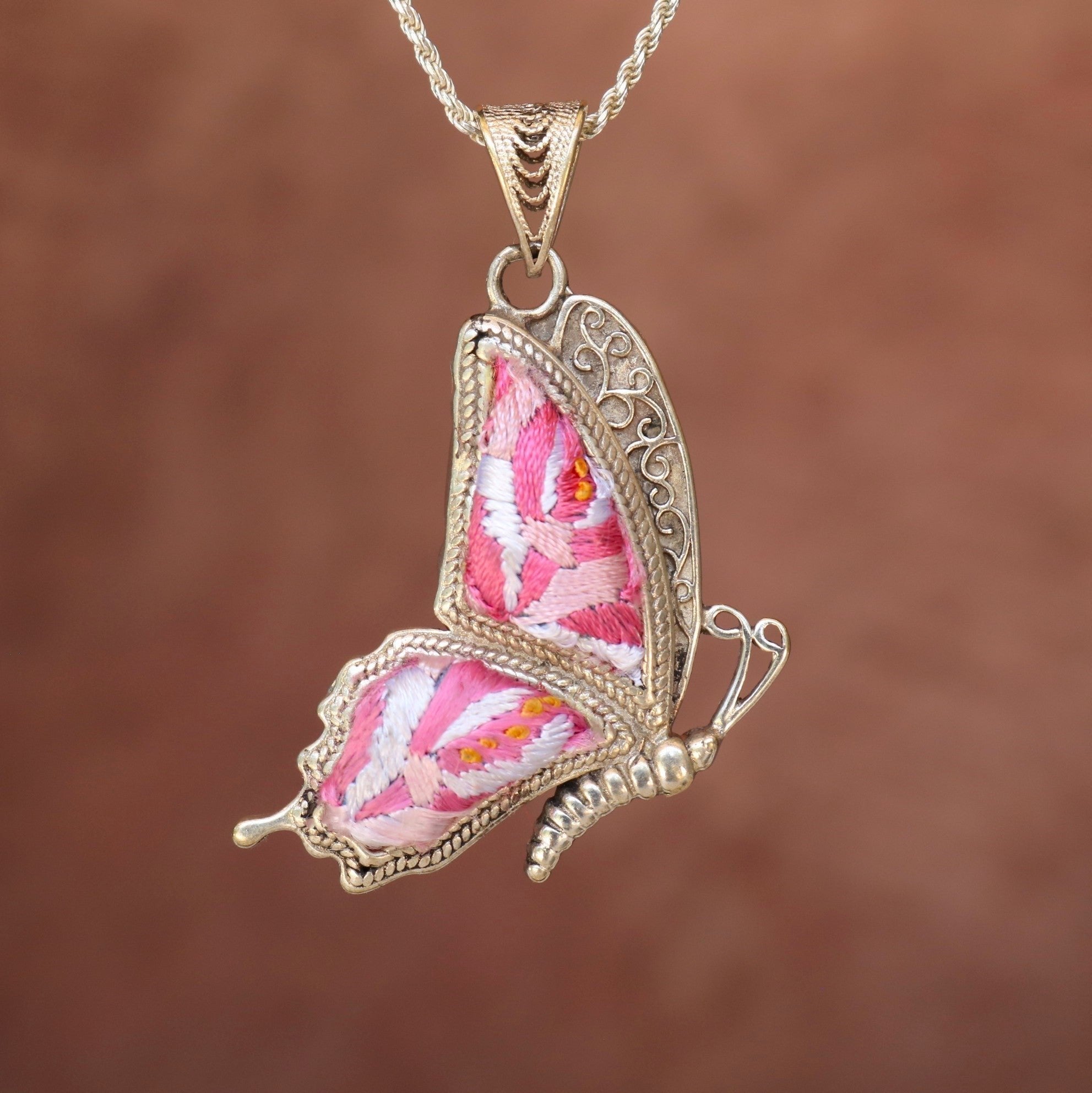 Cocoon of Comfort Butterfly Hand Embroidered Necklace