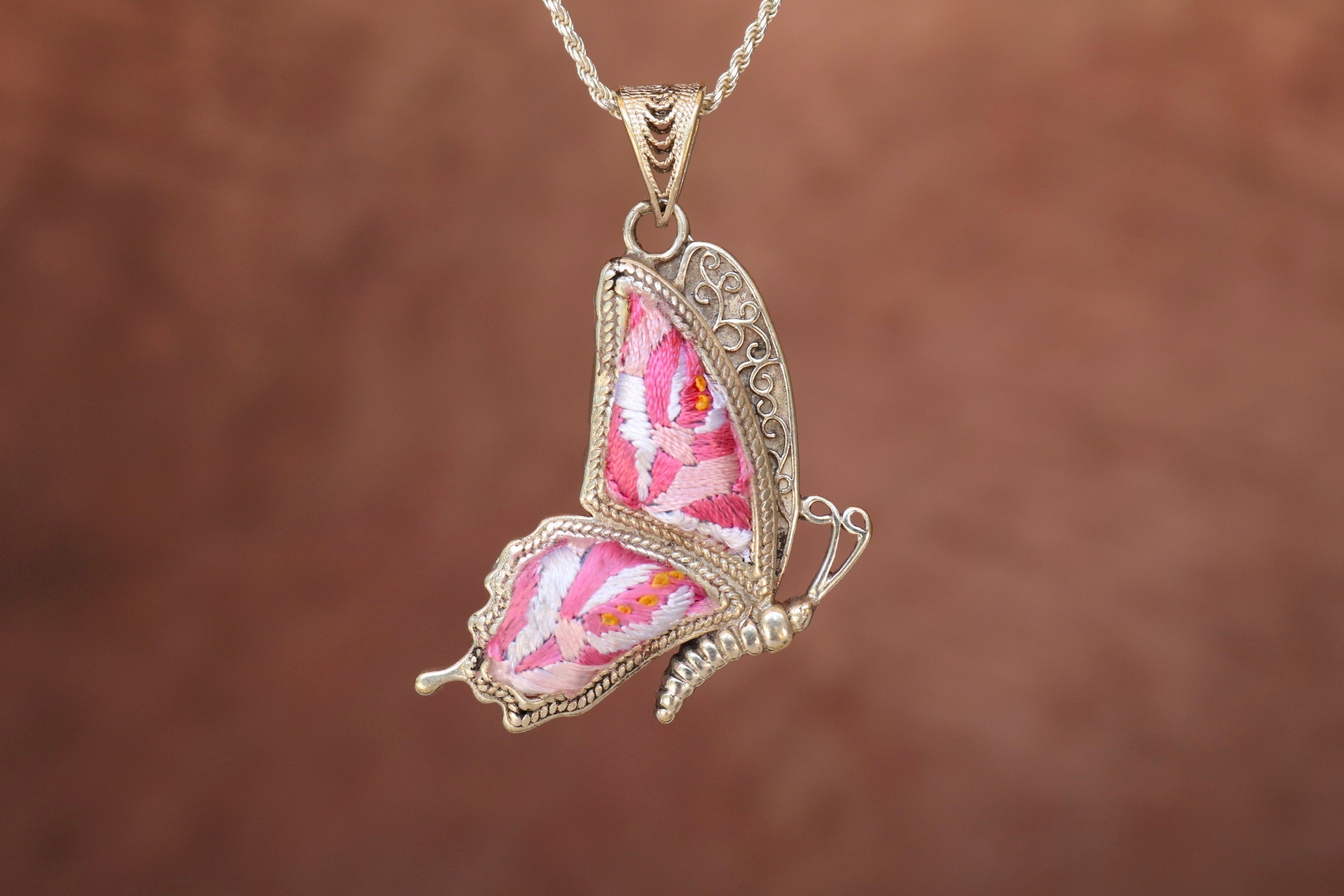 Cocoon of Comfort Butterfly Embroidered Necklace