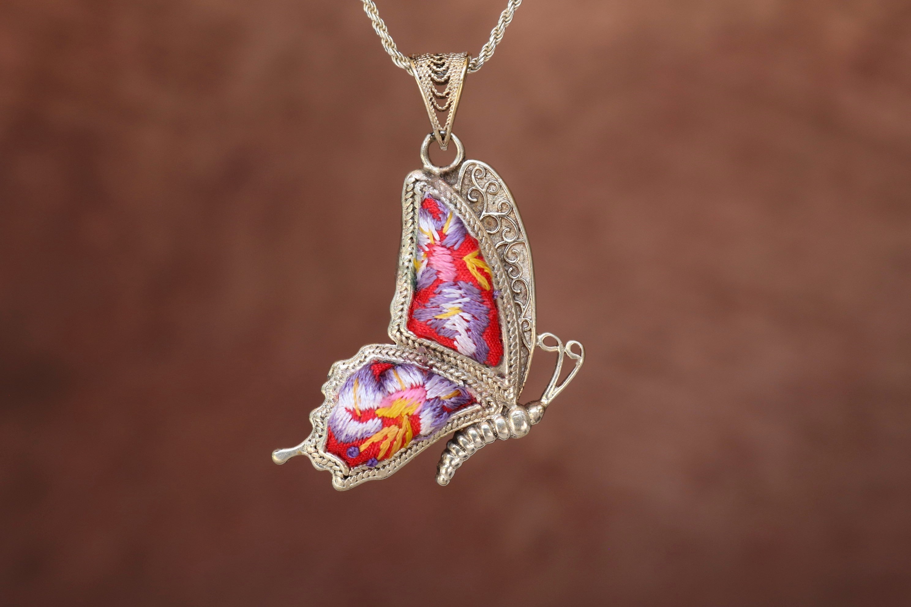 Cocoon of Comfort Butterfly Embroidered Necklace