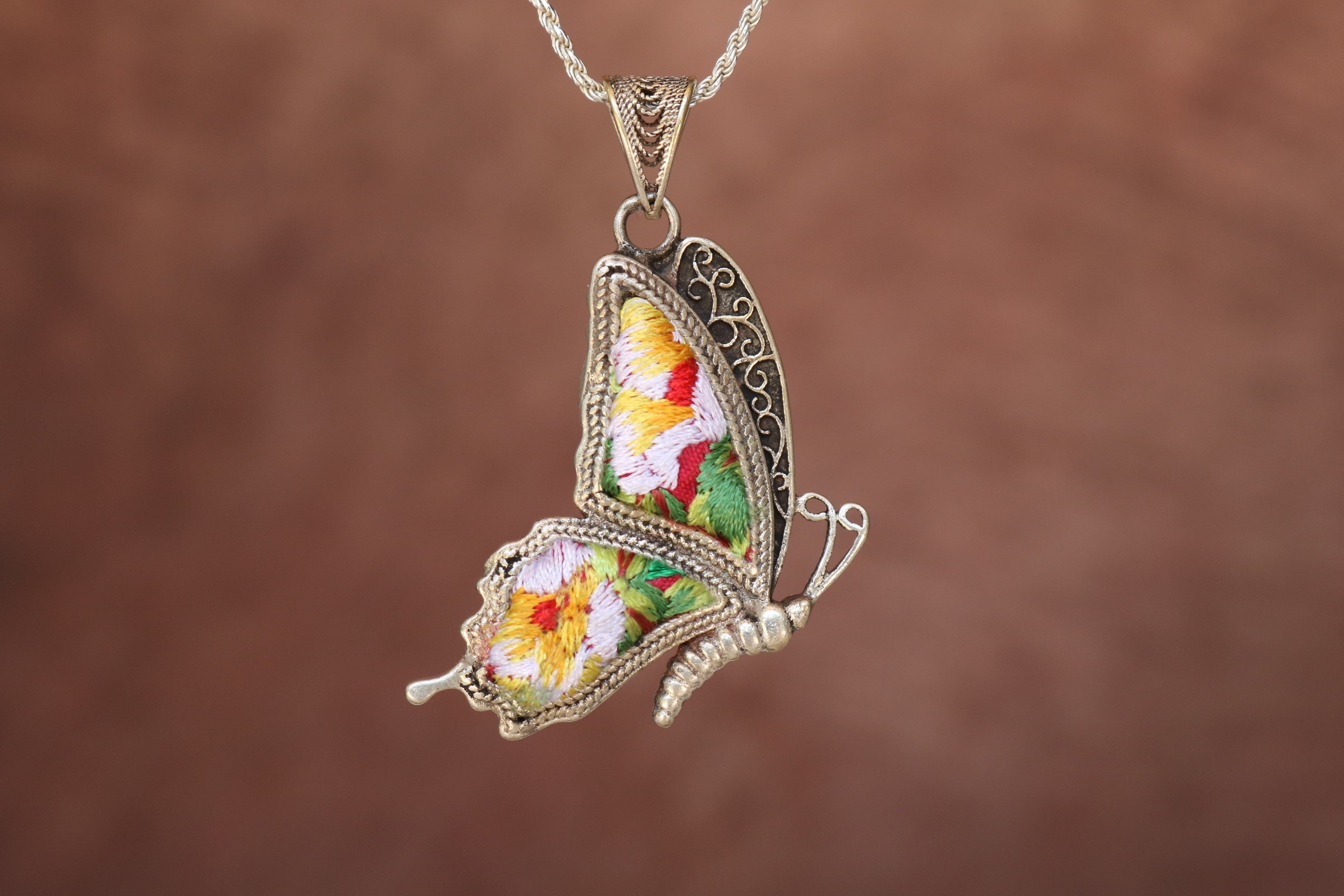 Cocoon of Comfort Butterfly Embroidered Necklace