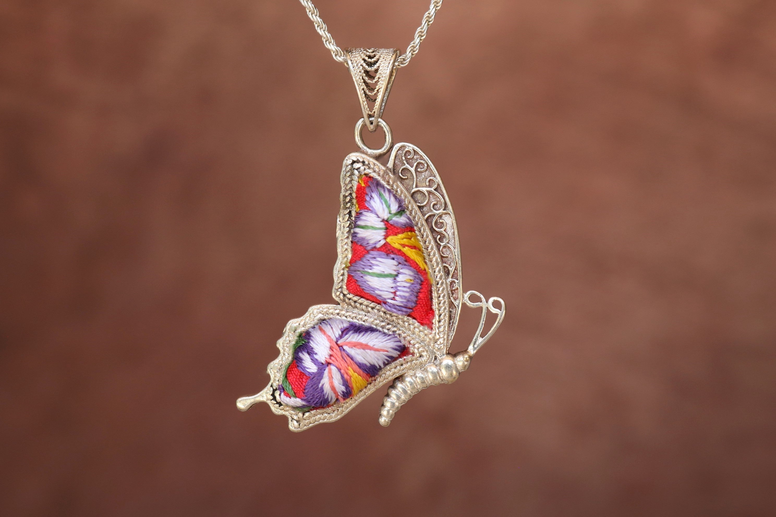 Cocoon of Comfort Butterfly Embroidered Necklace