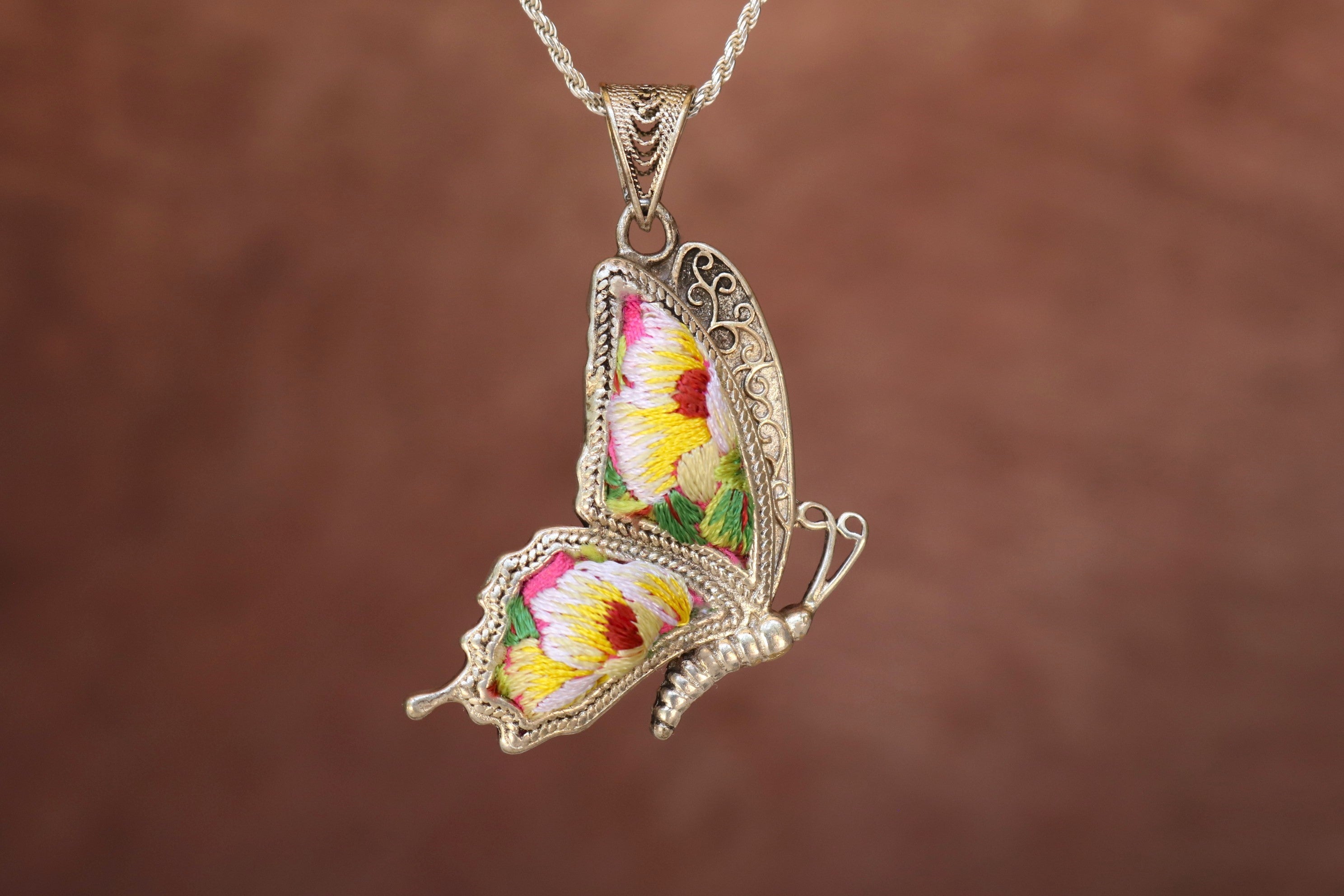 Cocoon of Comfort Butterfly Embroidered Necklace