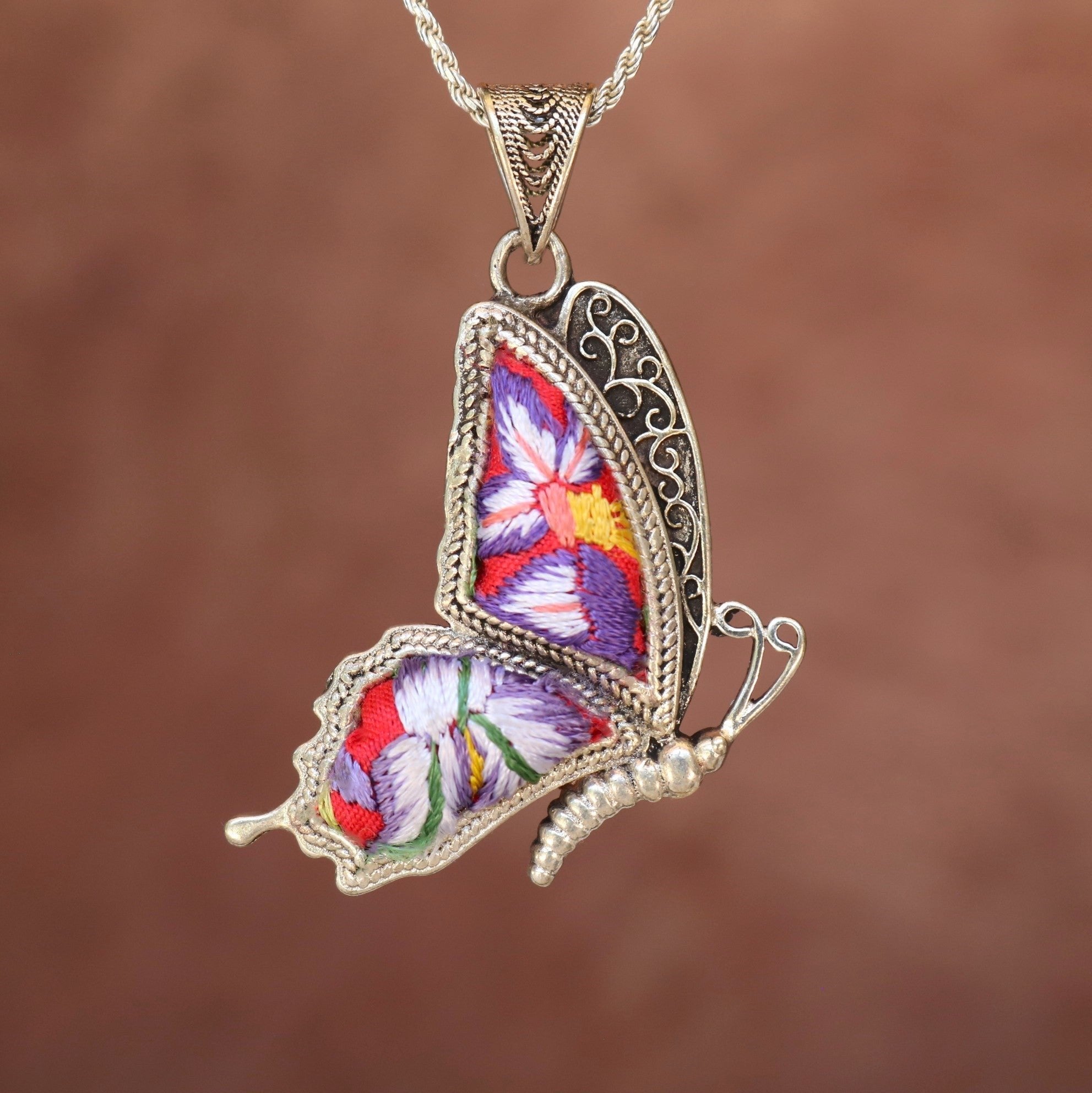 Cocoon of Comfort Butterfly Hand Embroidered Necklace