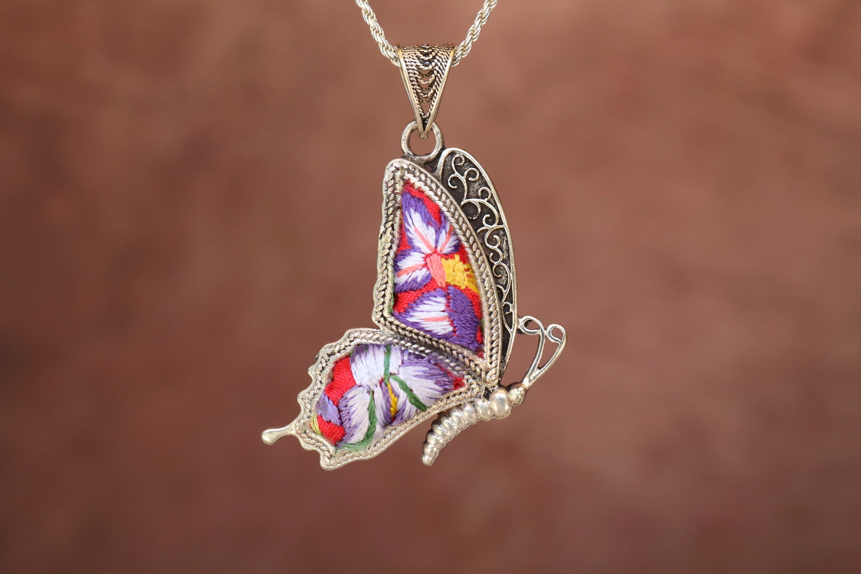 Cocoon of Comfort Butterfly Embroidered Necklace