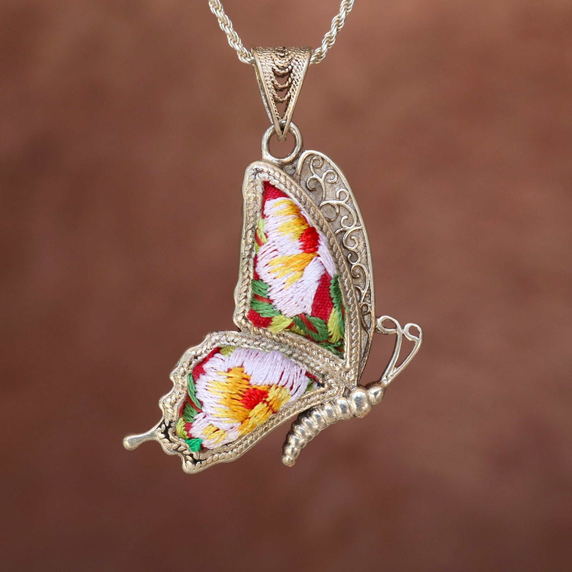 Cocoon of Comfort Butterfly Hand Embroidered Necklace